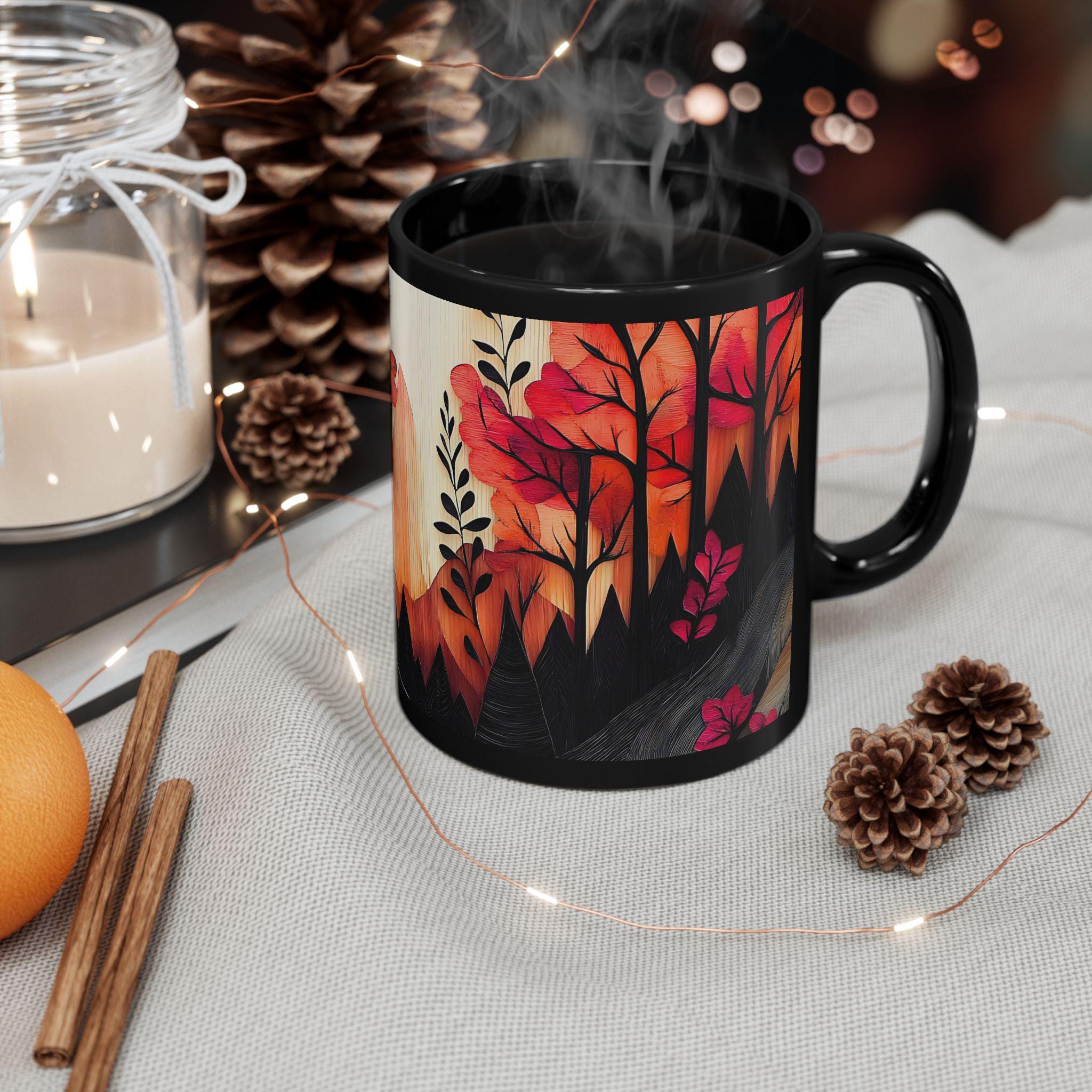 Autumn Sunset Mountain Mug: Cozy Ceramic Fall Drinkware, Ceramic Cup
