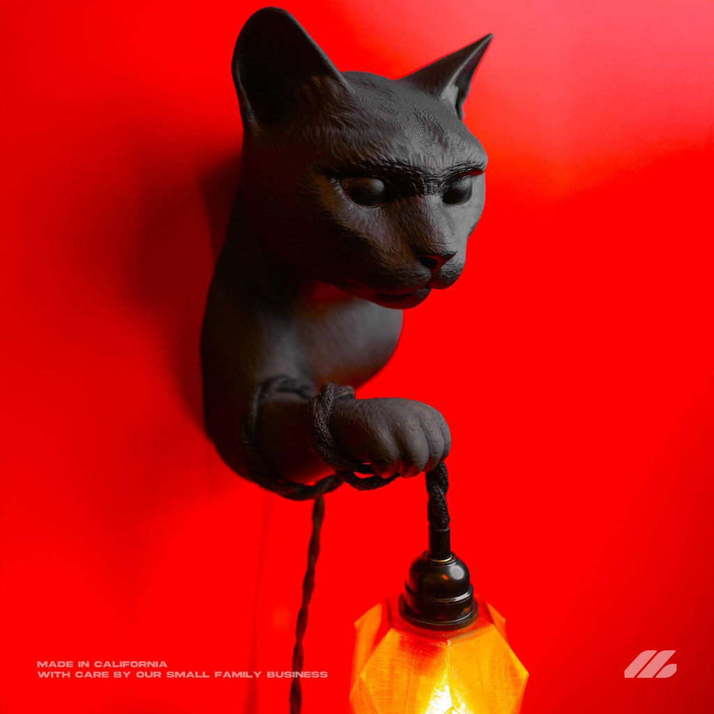 April16studio Black Cat Wall Sconce 3D Printed Lamp 6in x 10in Diamond Prism