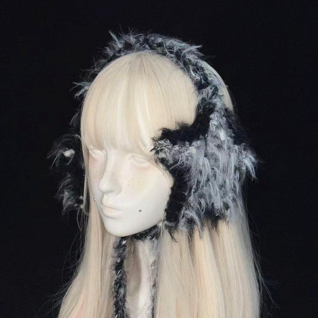 StellarPride Handmade Star Ear Warmer Plush Black and Gray Cozy Adjustable