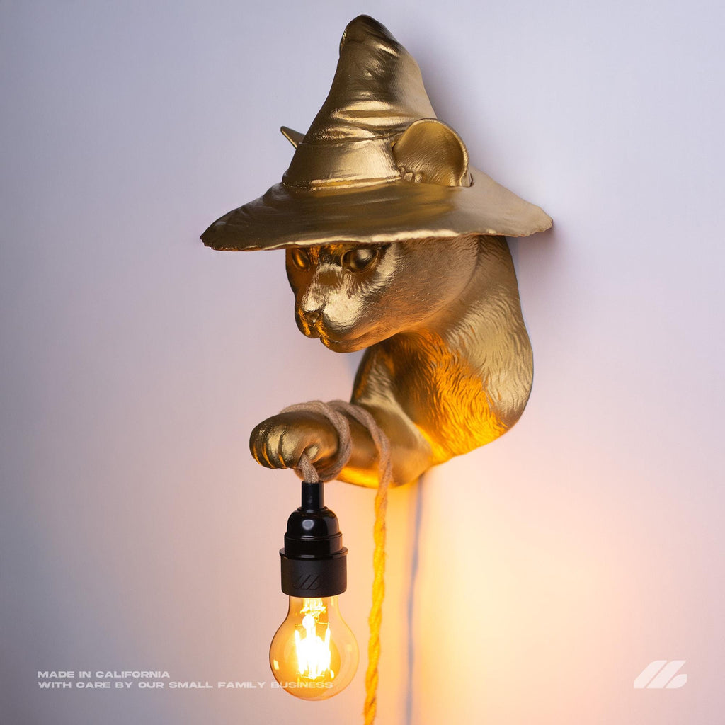 April16studio Gold Witch Cat Wall Lamp 3D Printed Sconce 12in
