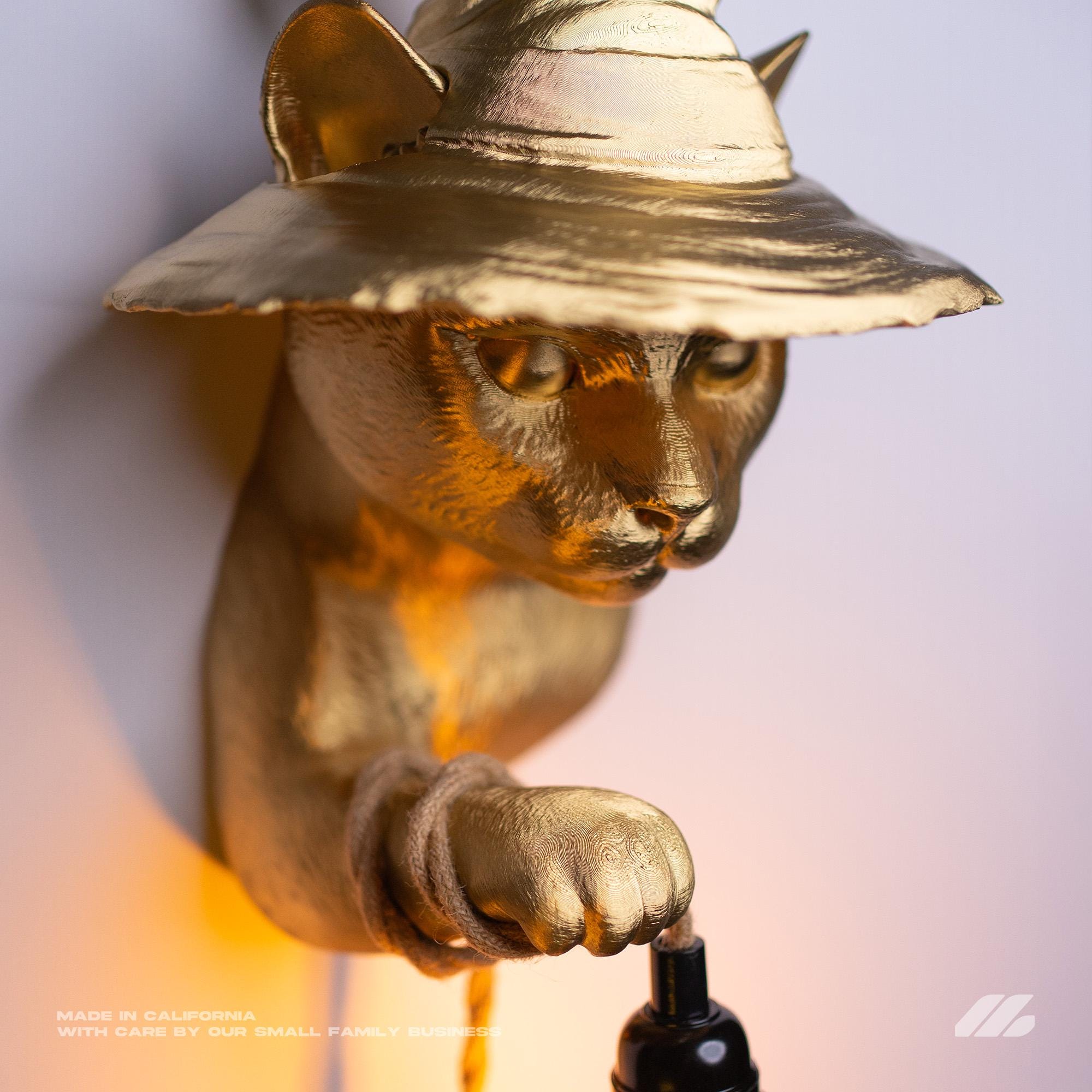 April16studio Gold Witch Cat Wall Lamp 3D Printed Sconce 12in