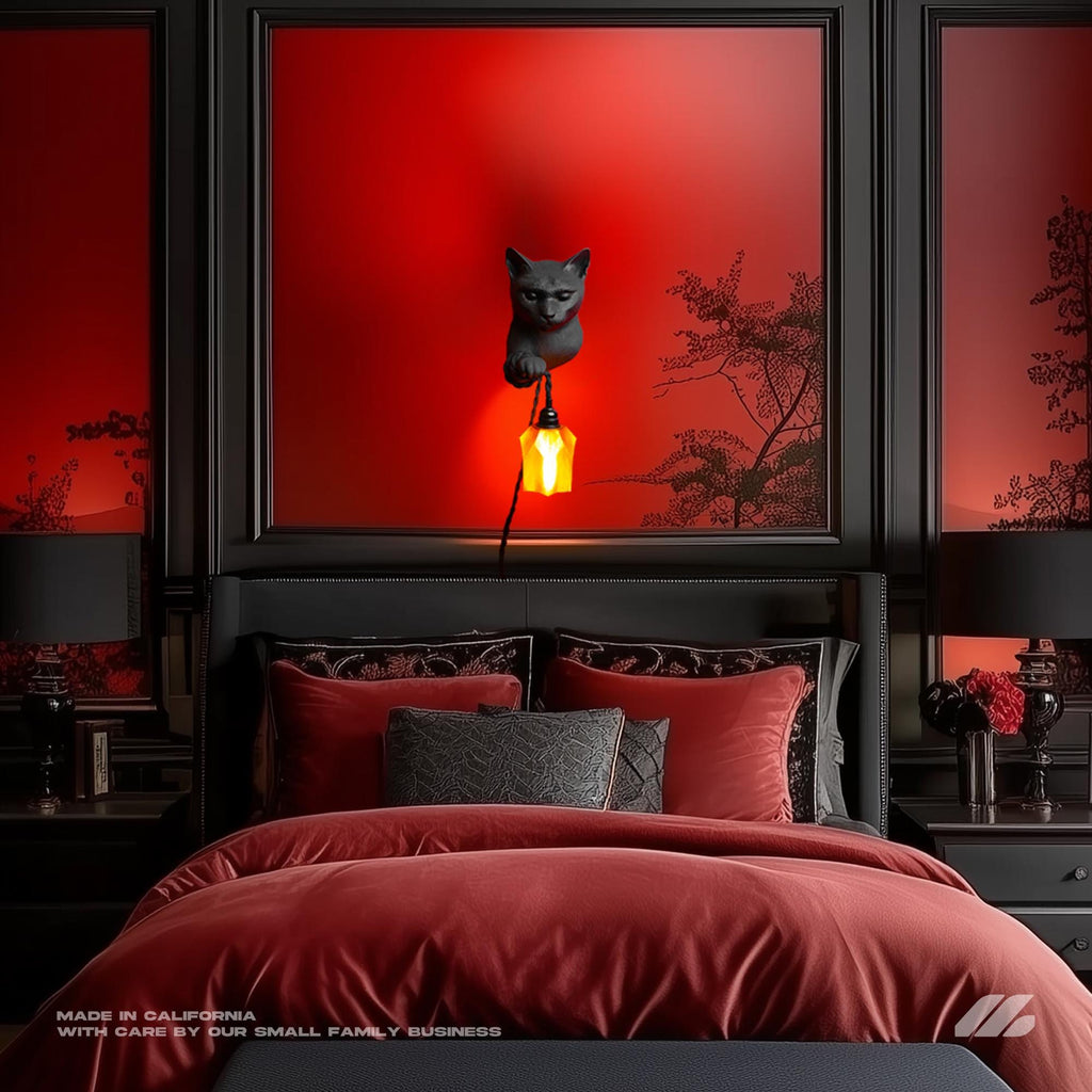 April16studio Black Cat Wall Sconce 3D Printed Lamp 6in x 10in Diamond Prism