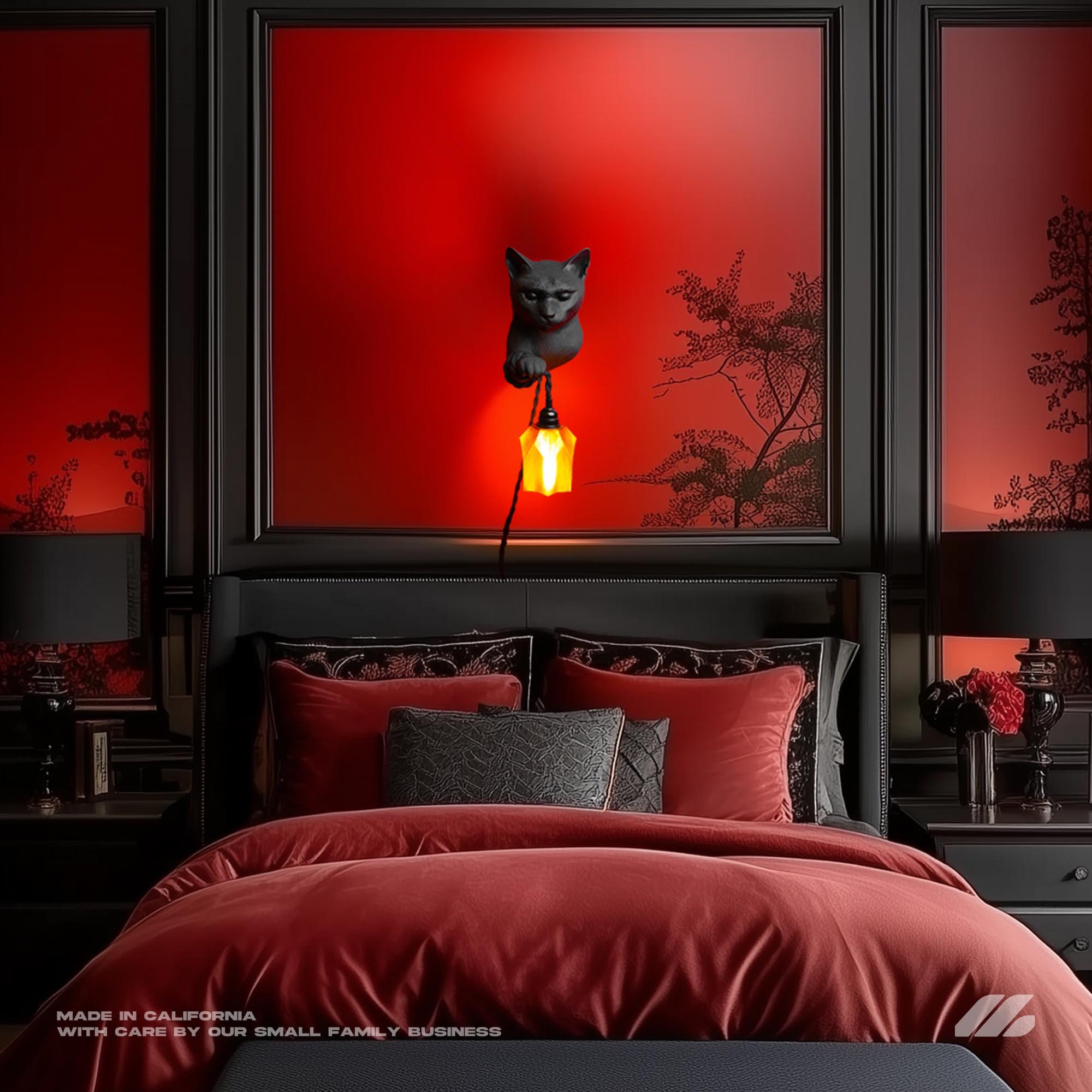April16studio Black Cat Wall Sconce 3D Printed Lamp 6in x 10in Diamond Prism