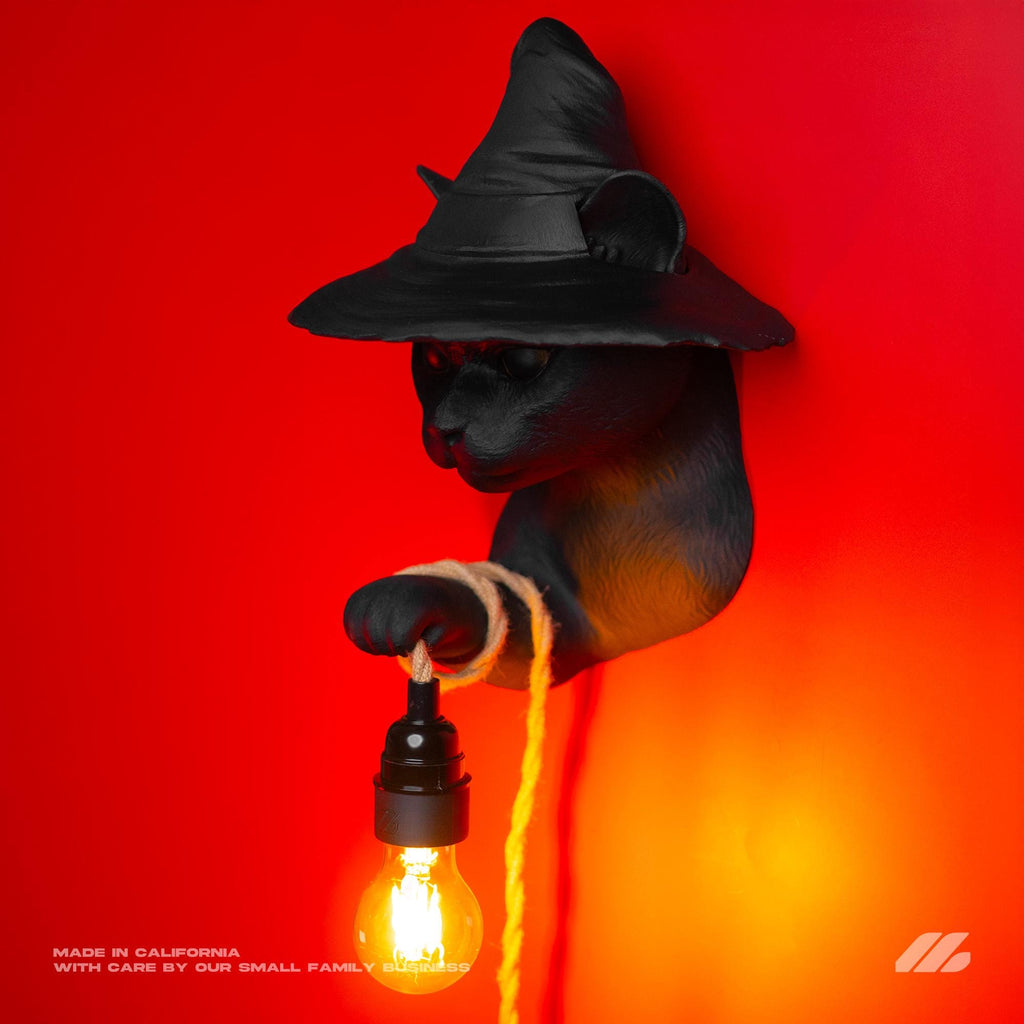 April16studio Witch Black Cat Wall Lamp Handcrafted 3D Sconce