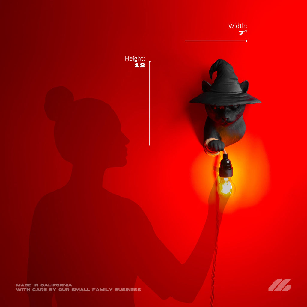 April16studio Witch Black Cat Wall Lamp Handcrafted 3D Sconce
