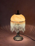 U2Antique Vintage Stained Glass Table Lamp with Beaded Fringe