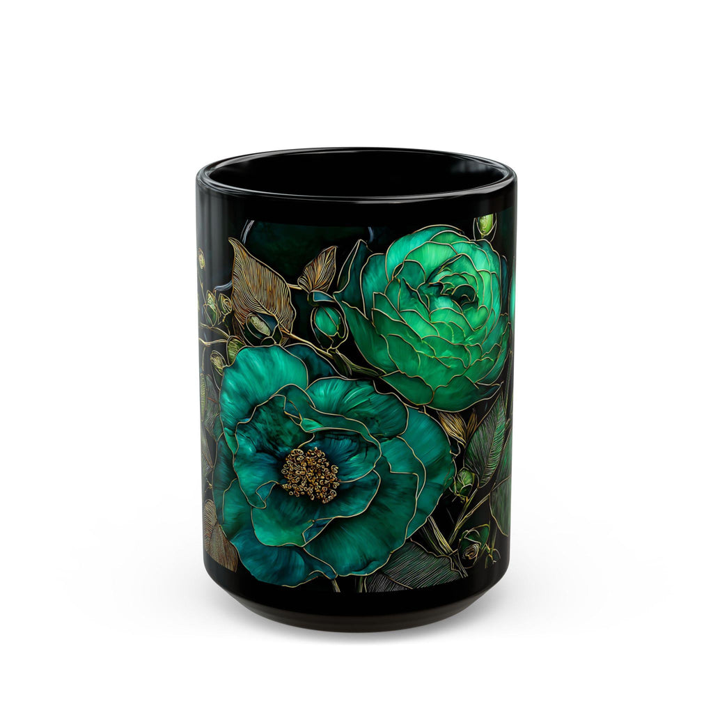 Vintage Botanical Ceramic Coffee Mug Dark Green Floral