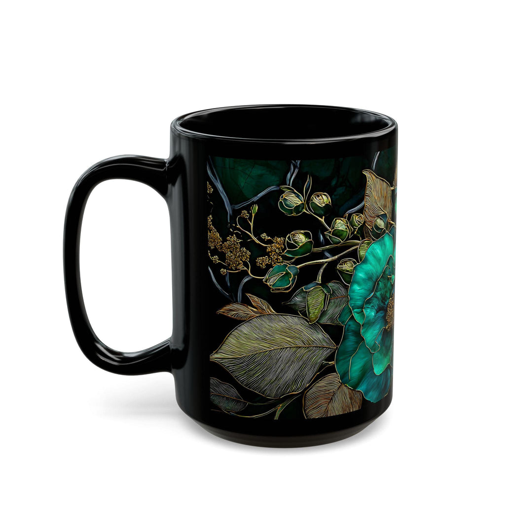 Vintage Botanical Ceramic Coffee Mug Dark Green Floral