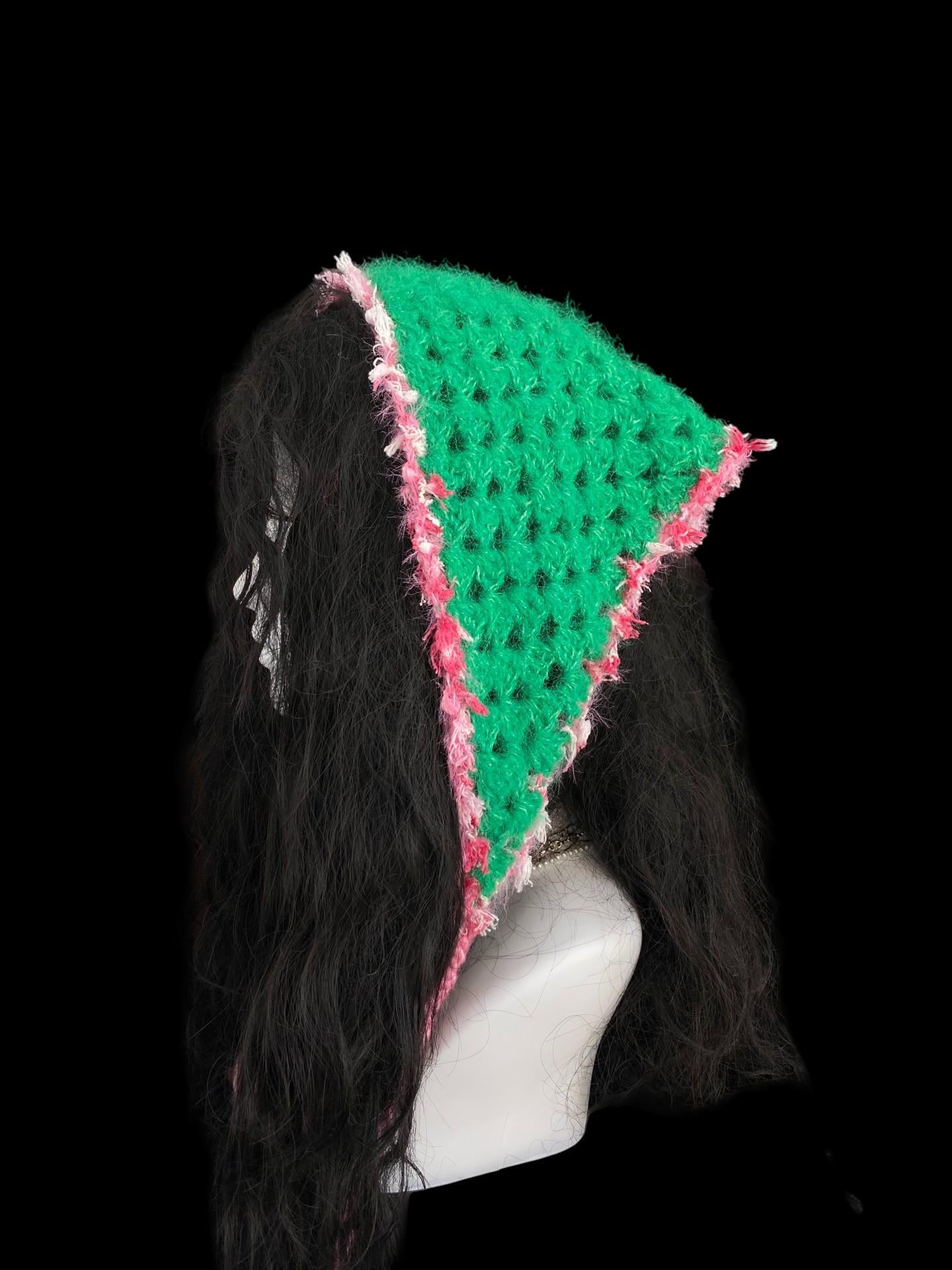 stellarPride Multifunctional Crochet Headband Handmade Green Pink Fringes