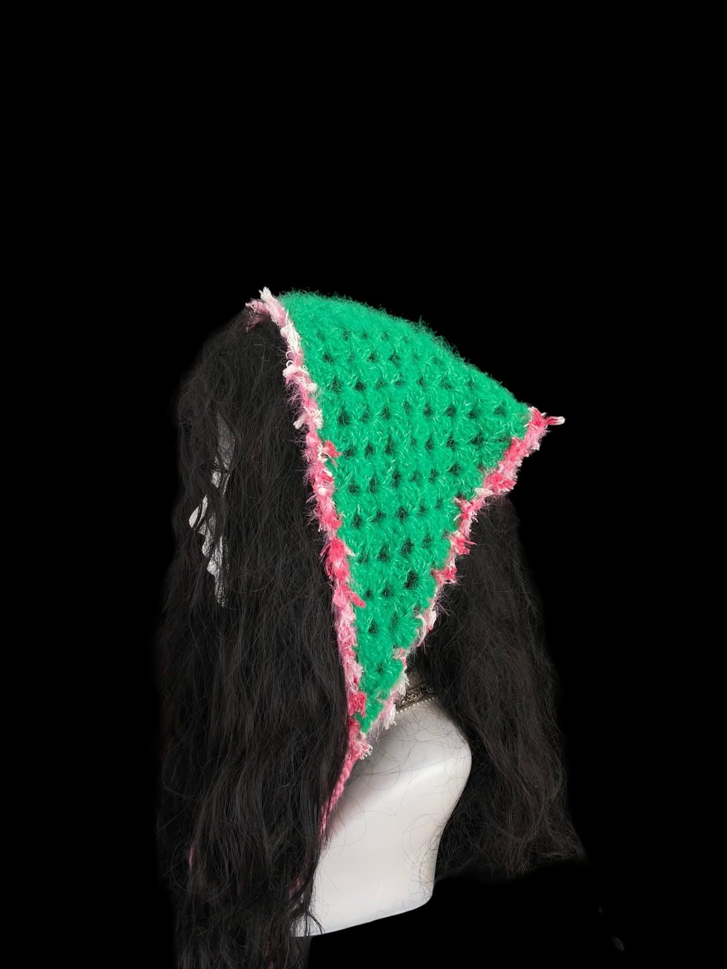stellarPride Multifunctional Crochet Headband Handmade Green Pink Fringes