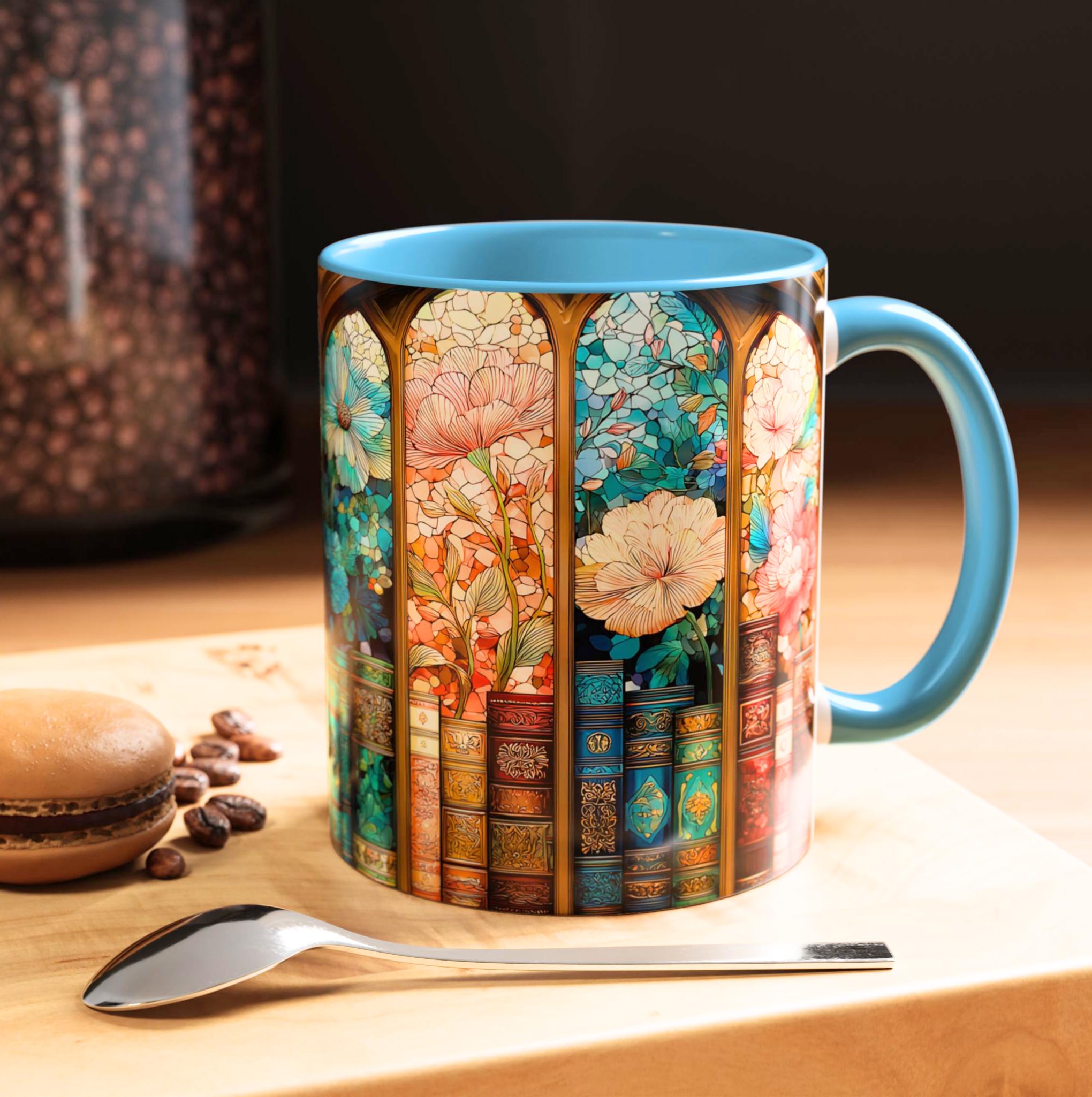 LELORESTORE Faux Stained-Glass Bookshelf Mug Floral Library