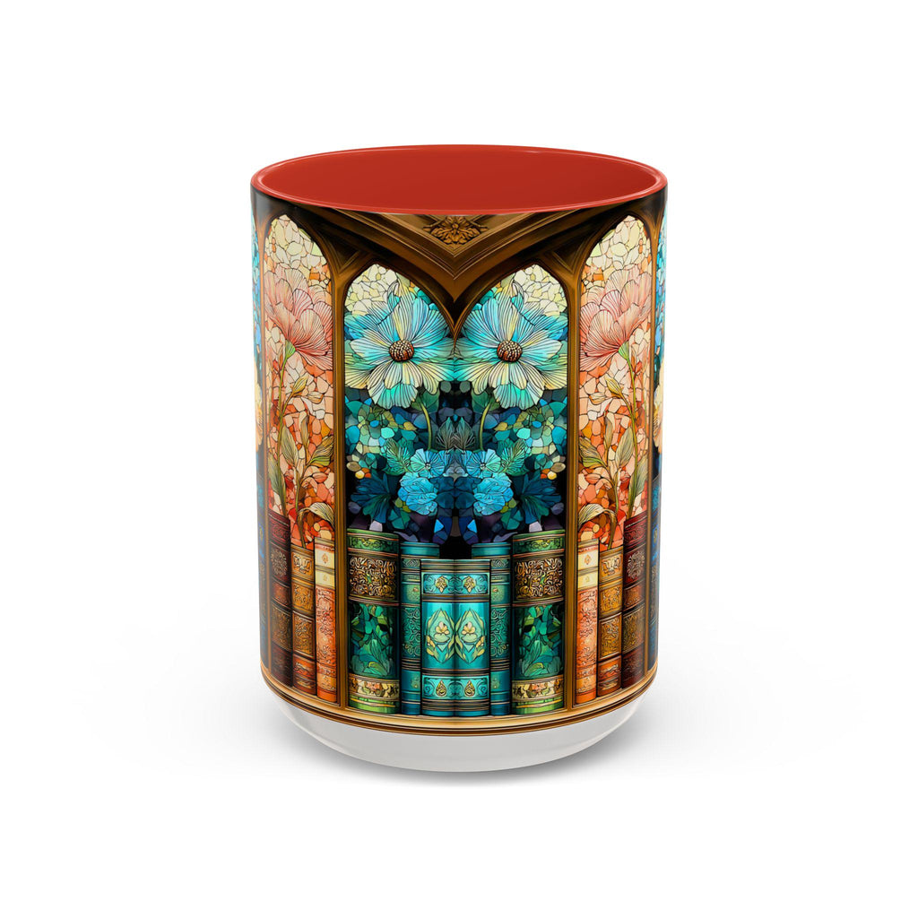 LELORESTORE Faux Stained-Glass Bookshelf Mug Floral Library