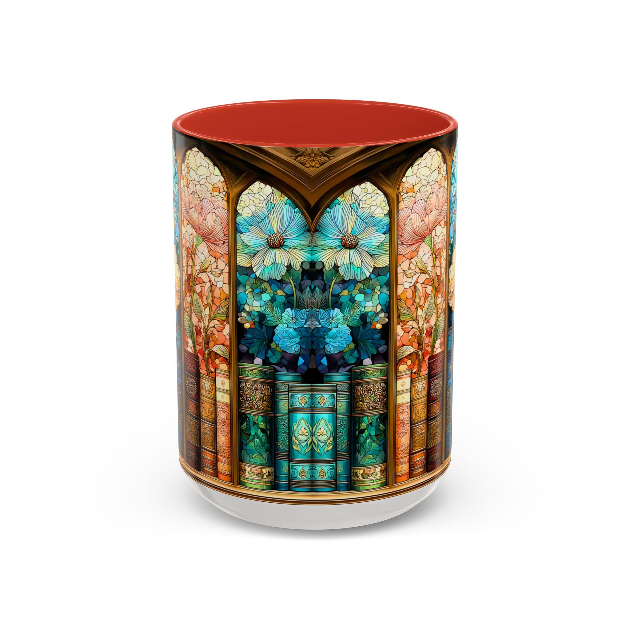 LELORESTORE Faux Stained-Glass Bookshelf Mug Floral Library