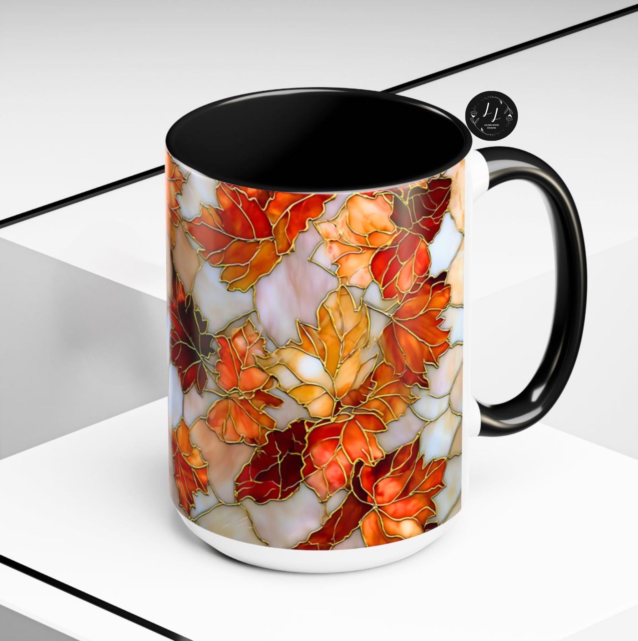LELORESTORE Autumn Maple Leaf Stained Glass Effect Ceramic Mug