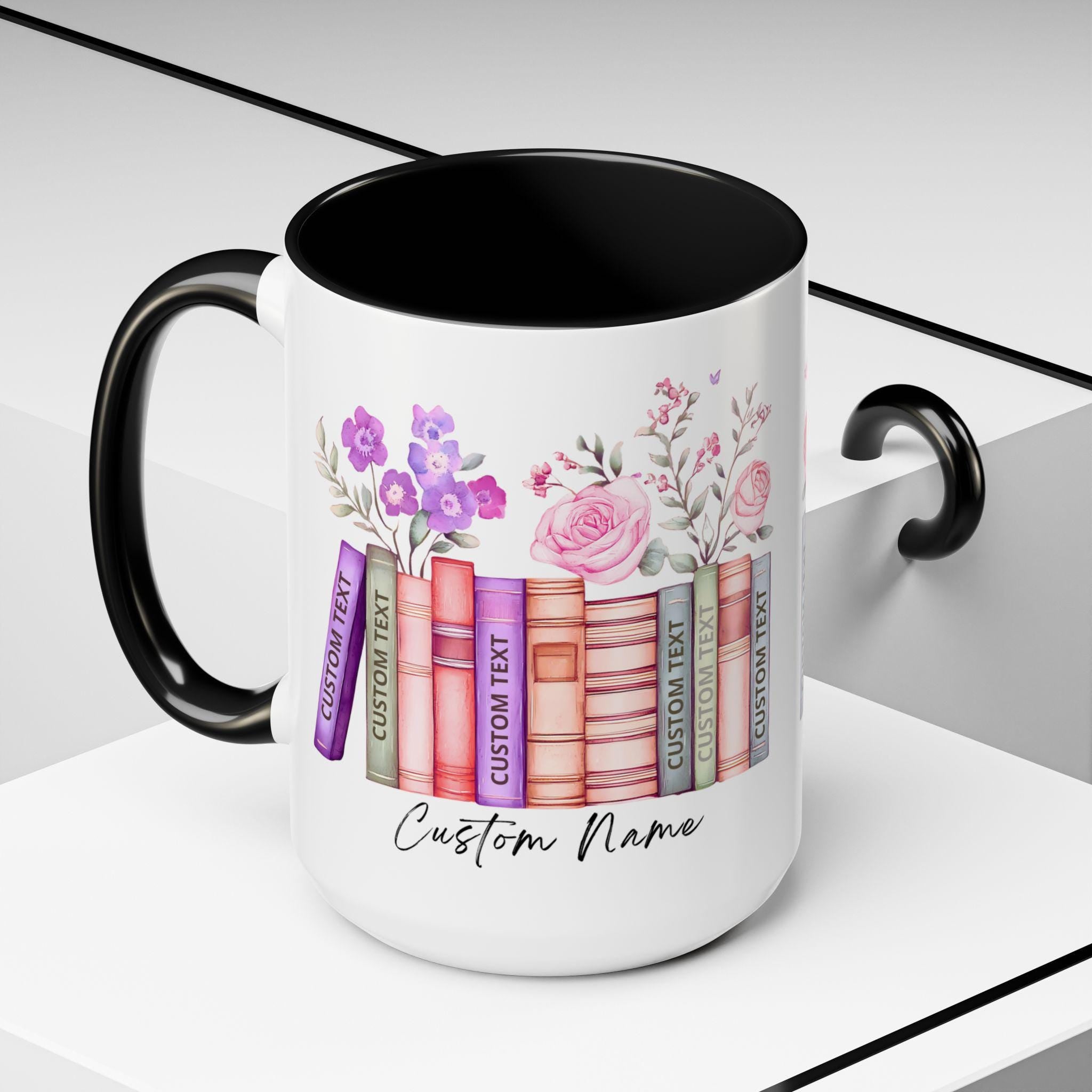 LELORESTORE Personalized Floral Bookshelf Coffee Mug Ceramic Book Lover