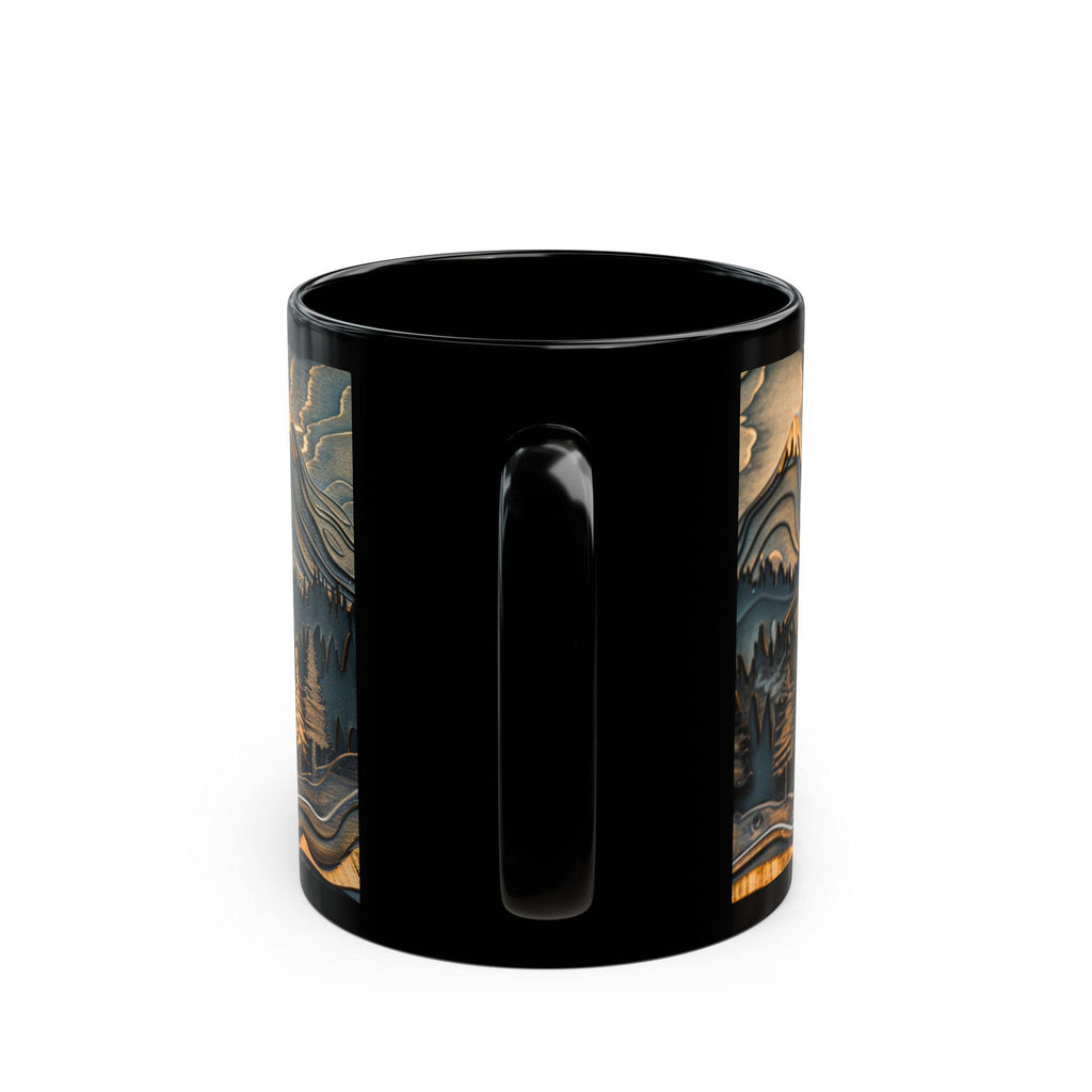 LELORESTORE Rustic Mountain Forest Mug Carved Wood Ceramic Coffee Cup
