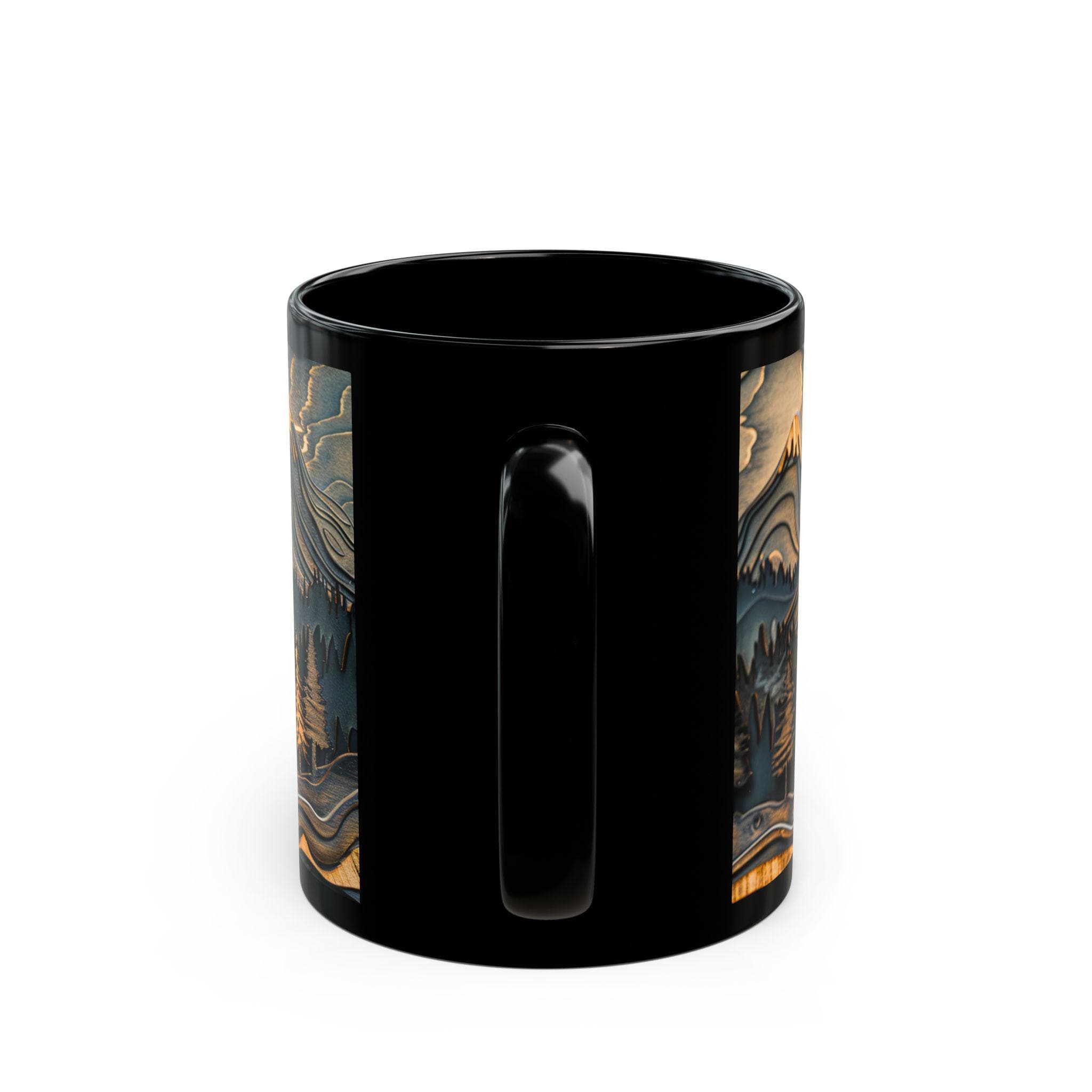 LELORESTORE Rustic Mountain Forest Mug Carved Wood Ceramic Coffee Cup