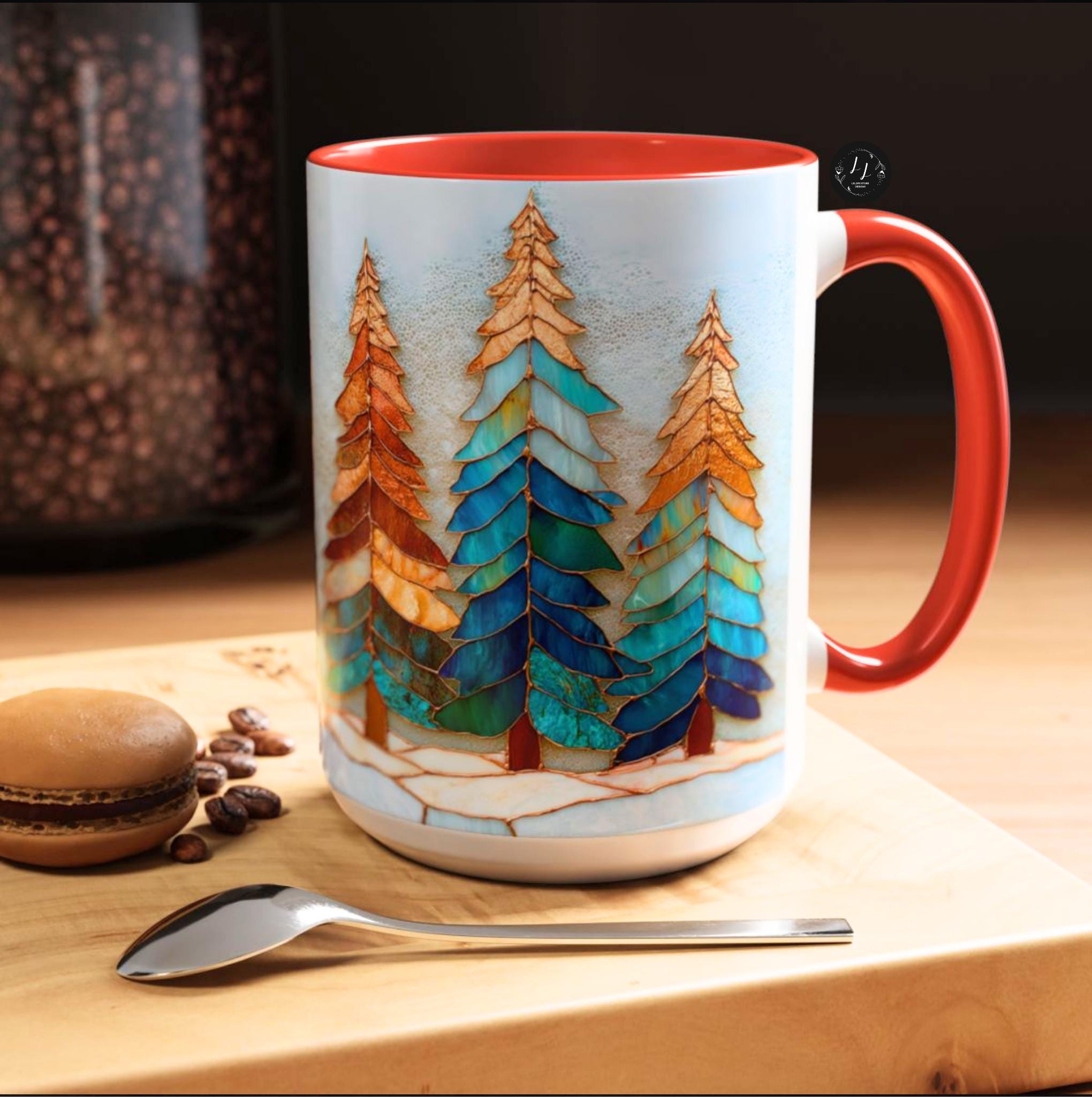 LELORESTORE Christmas Tree Stained Glass Mug Festive Holiday Drinkware