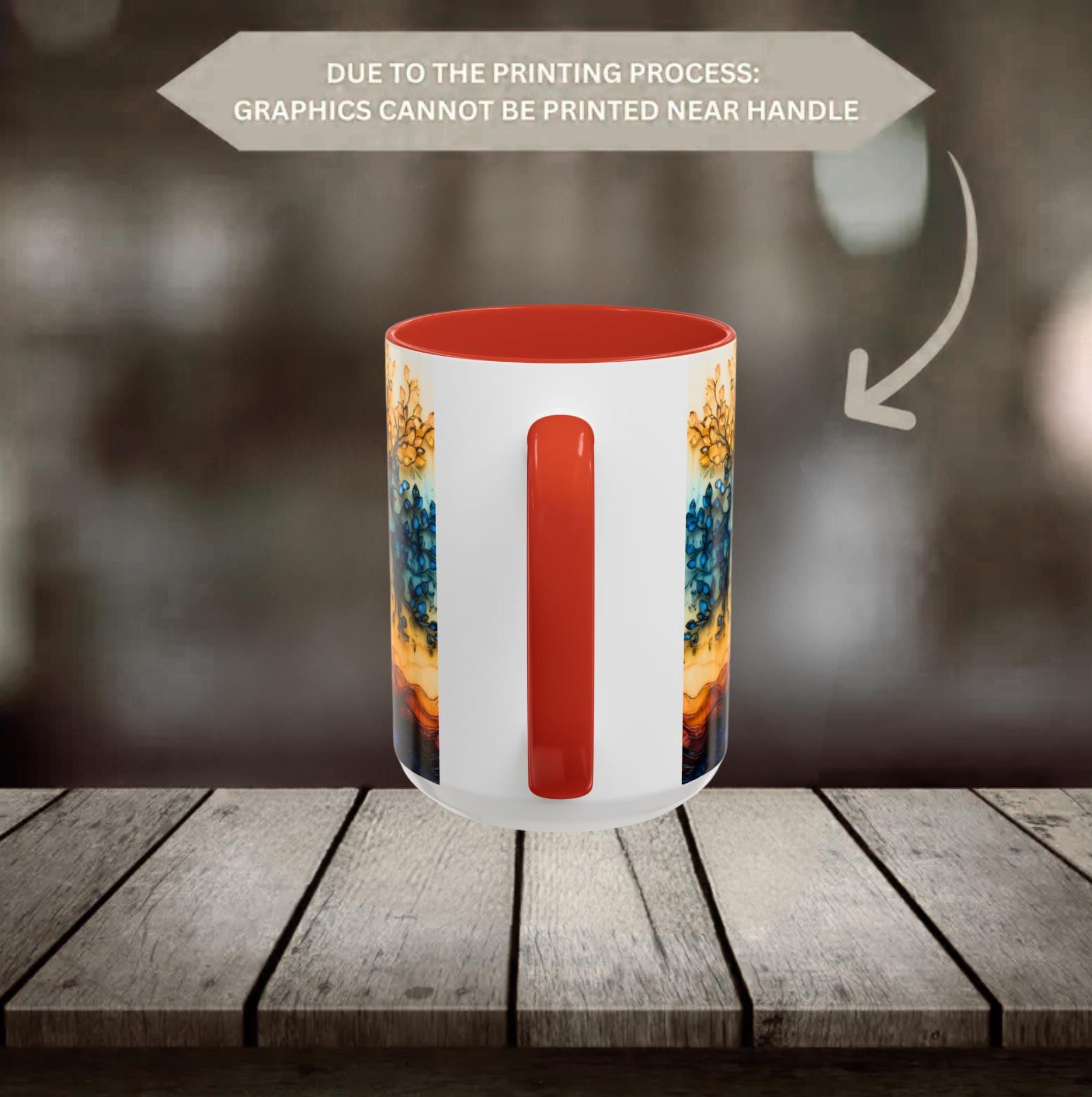 Tree of Life Ceramic Mug 15oz Boho Leaf Design Coffee Cup