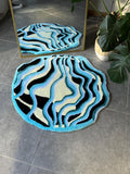 OrnnWorks Handmade Tufted Rug Wavy Abstract Blue Design