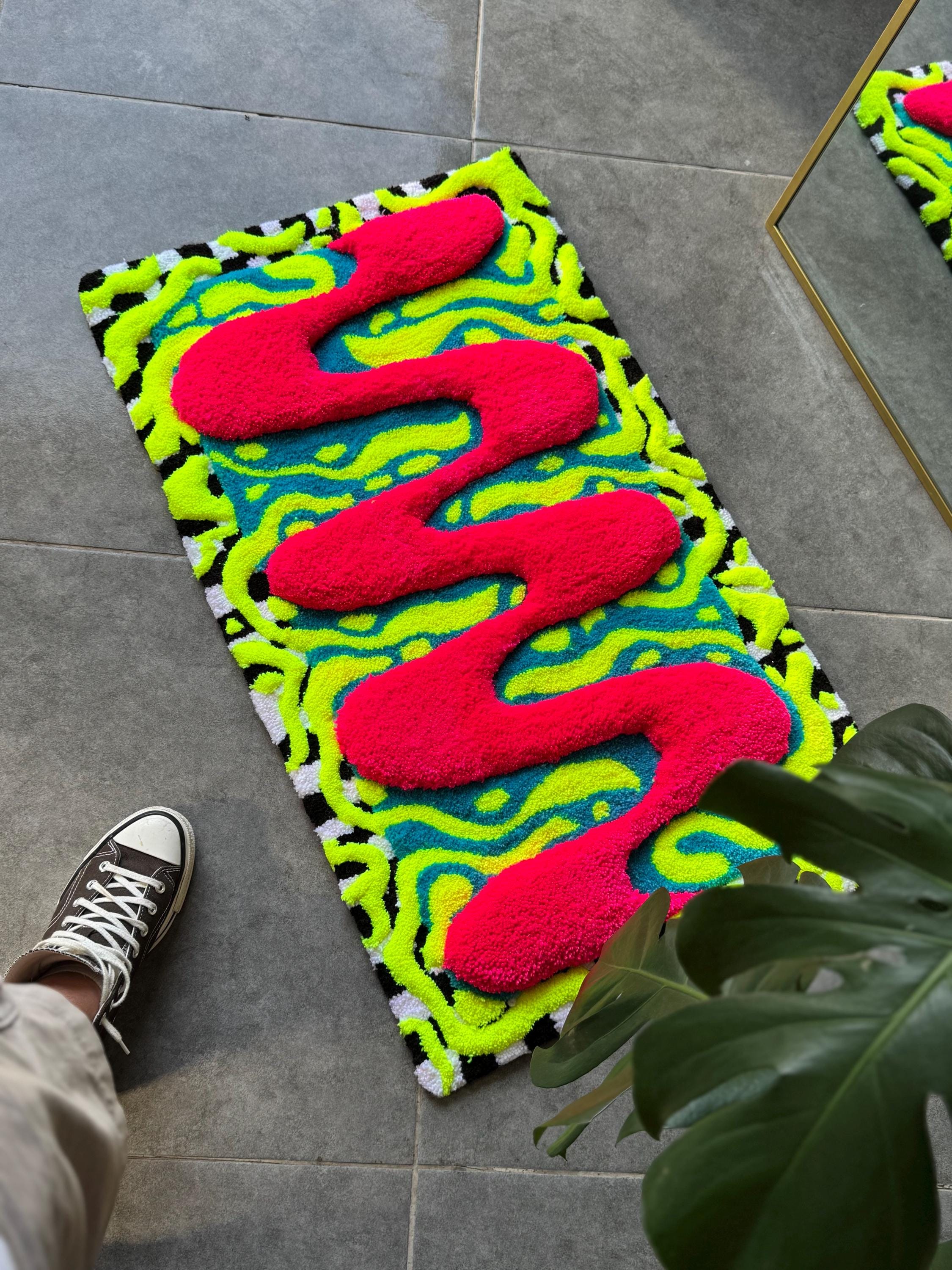 OrnnWorks Silent Disco Handmade 3D Fluffy Tufted Rug Neon Abstract