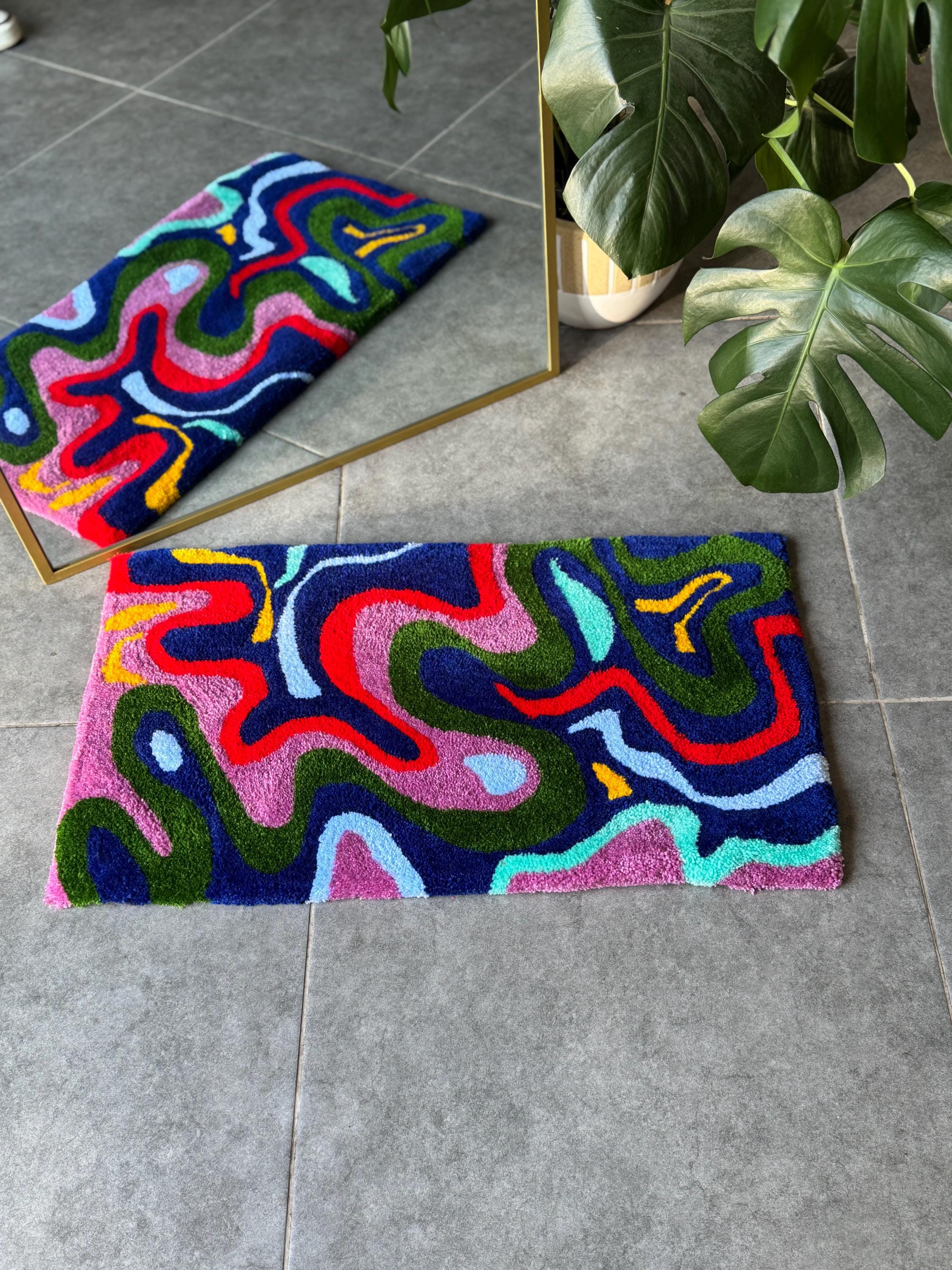 OrnnWorks Colorful Tufted Rug Abstract Multicolor Design Modern Handmade