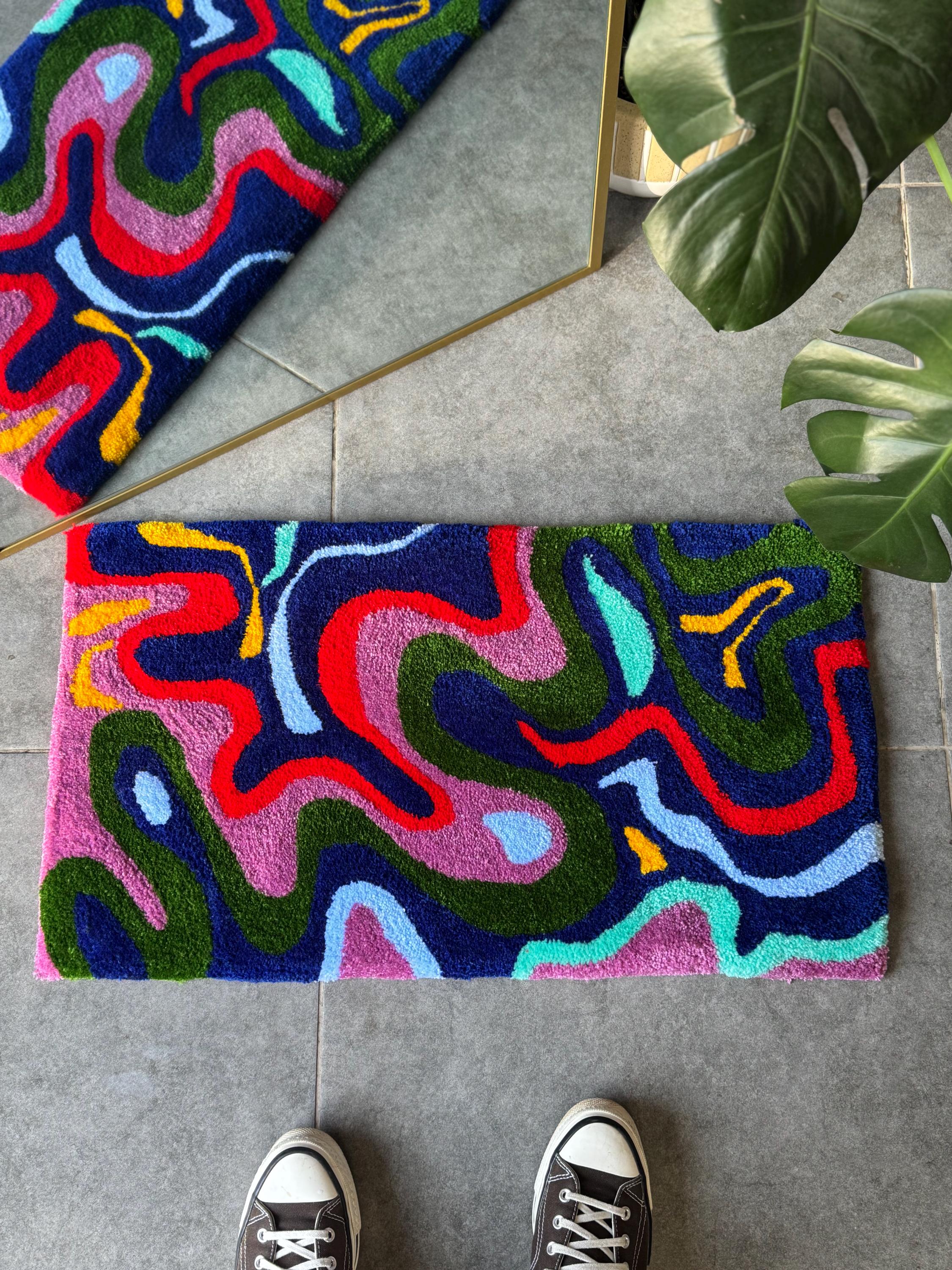 OrnnWorks Colorful Tufted Rug Abstract Multicolor Design Modern Handmade