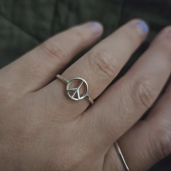 SilverGoldandRose Sterling Silver Peace Sign Ring Dainty Love Jewelry