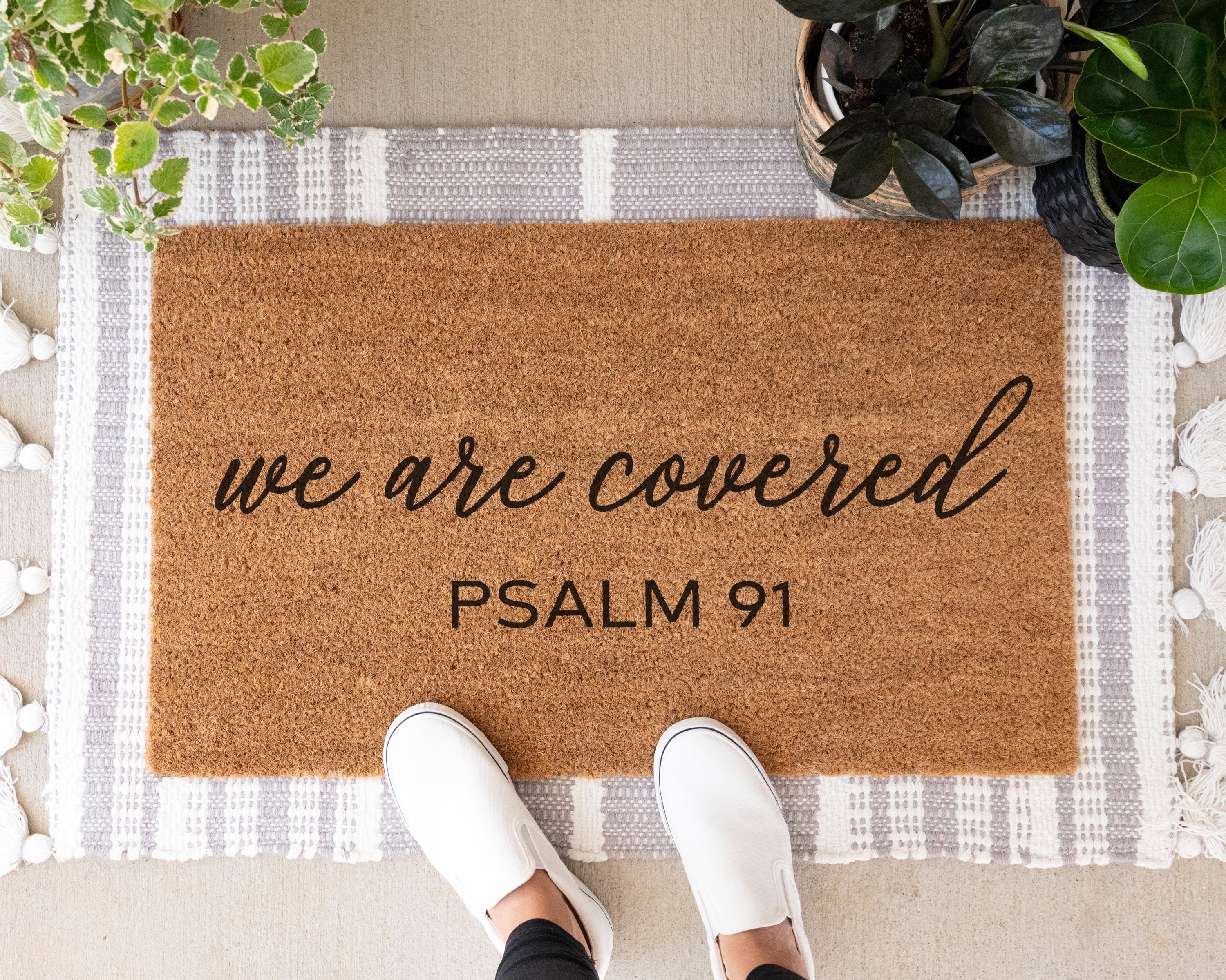 HamlinRowShop Coir Doormat We Are Covered Psalm 91