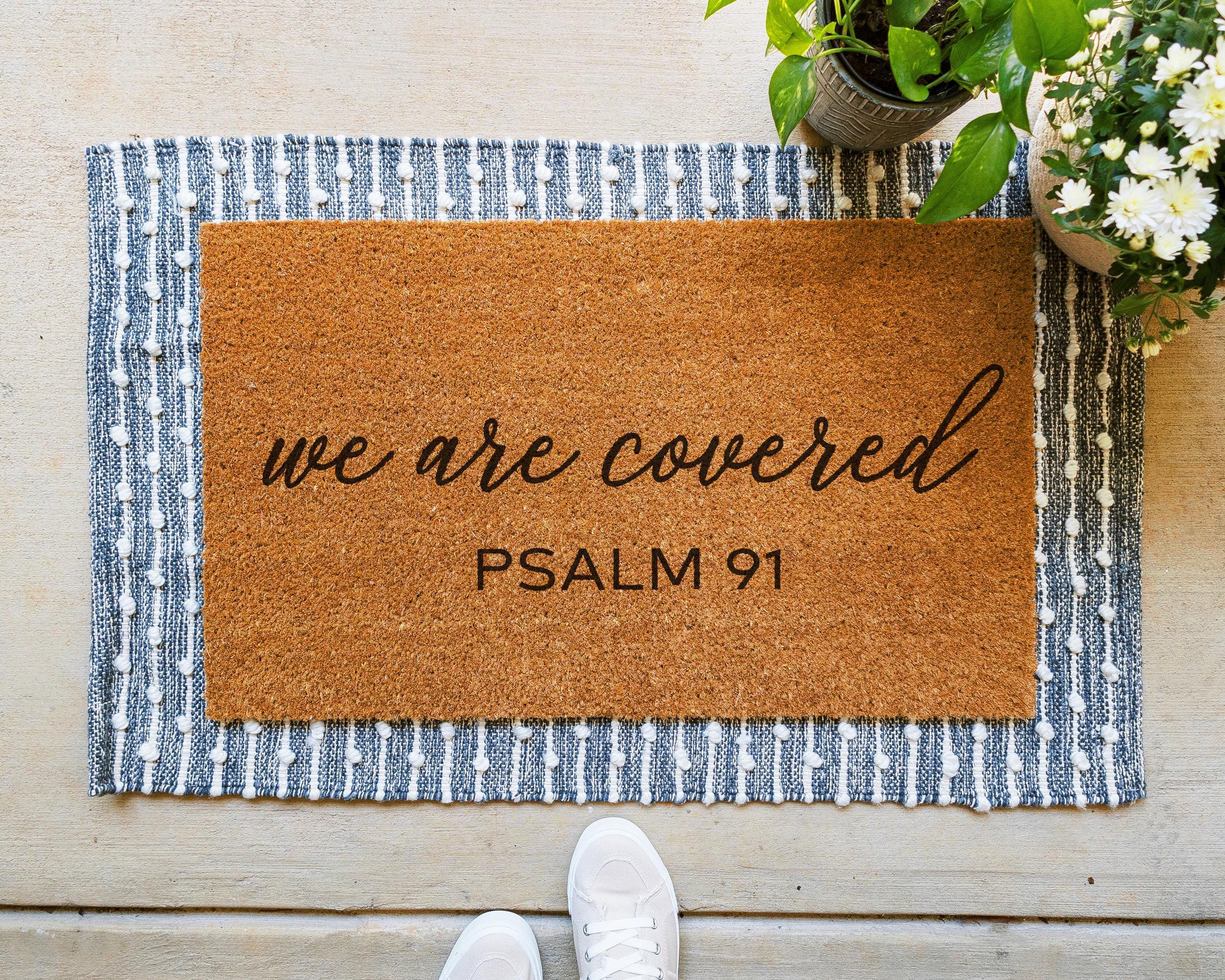 HamlinRowShop We Are Covered Bible Verse Coir Doormat Psalm 91