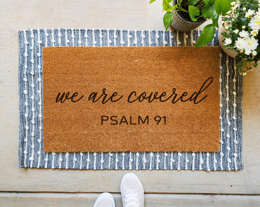 HamlinRowShop Coir Doormat We Are Covered Psalm 91