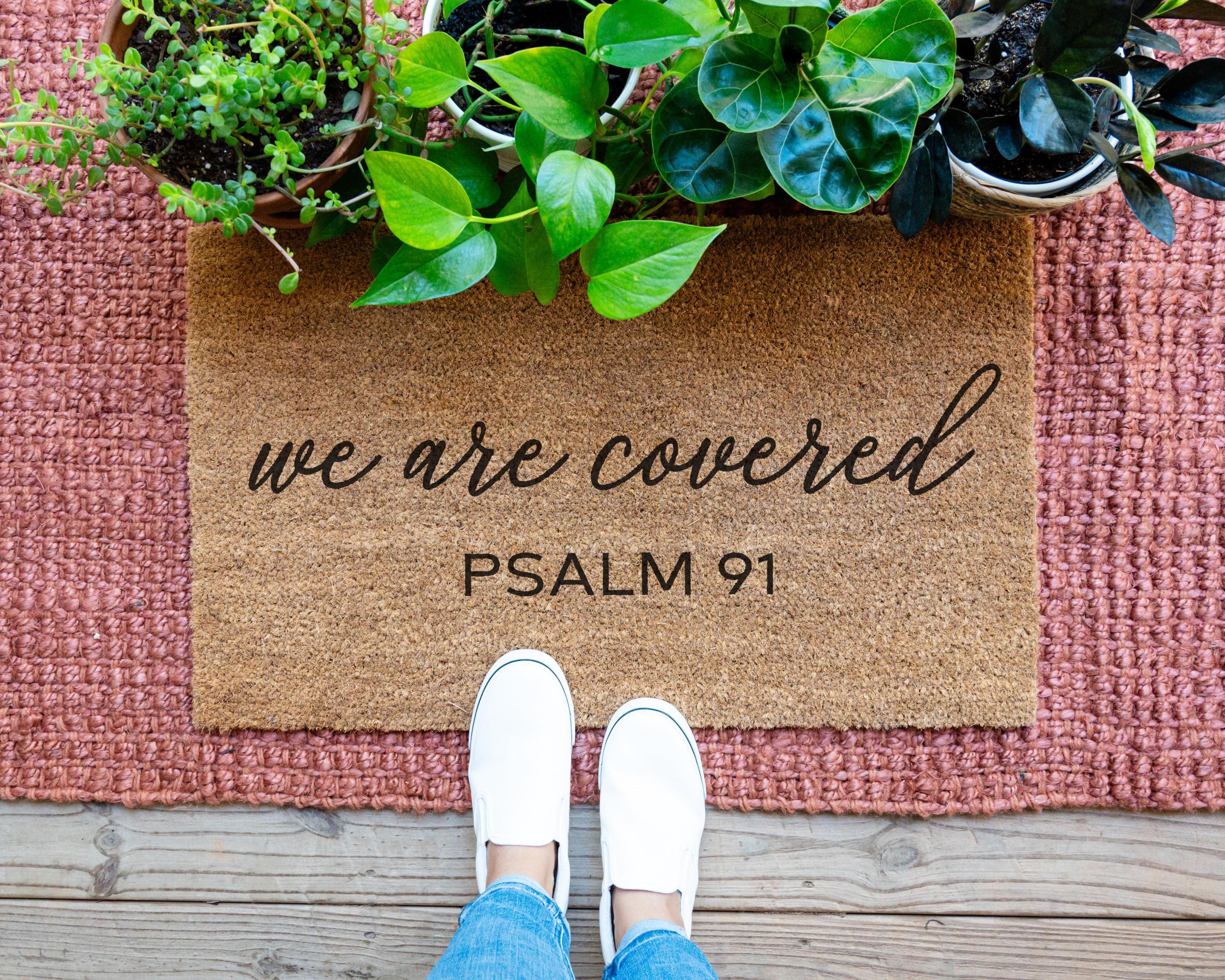 We Are Covered Psalm 91 Coir Doormat Christian Verse Mat