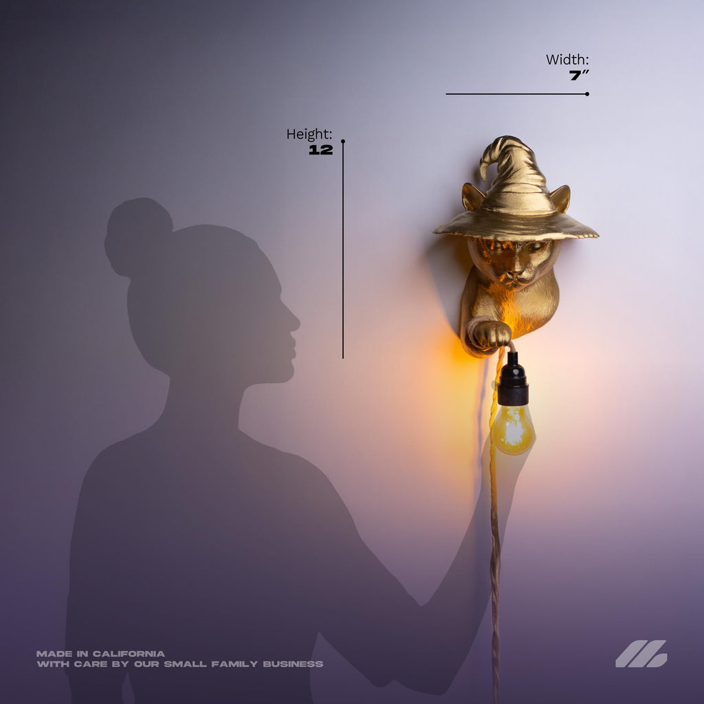 April16studio Gold Witch Cat Wall Lamp 3D Printed Sconce 12in