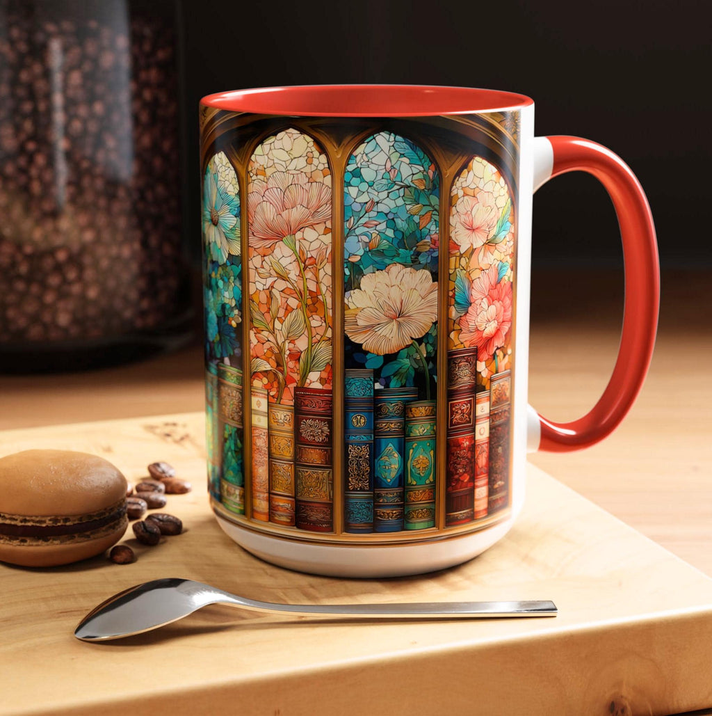 LELORESTORE Faux Stained-Glass Bookshelf Mug Floral Library