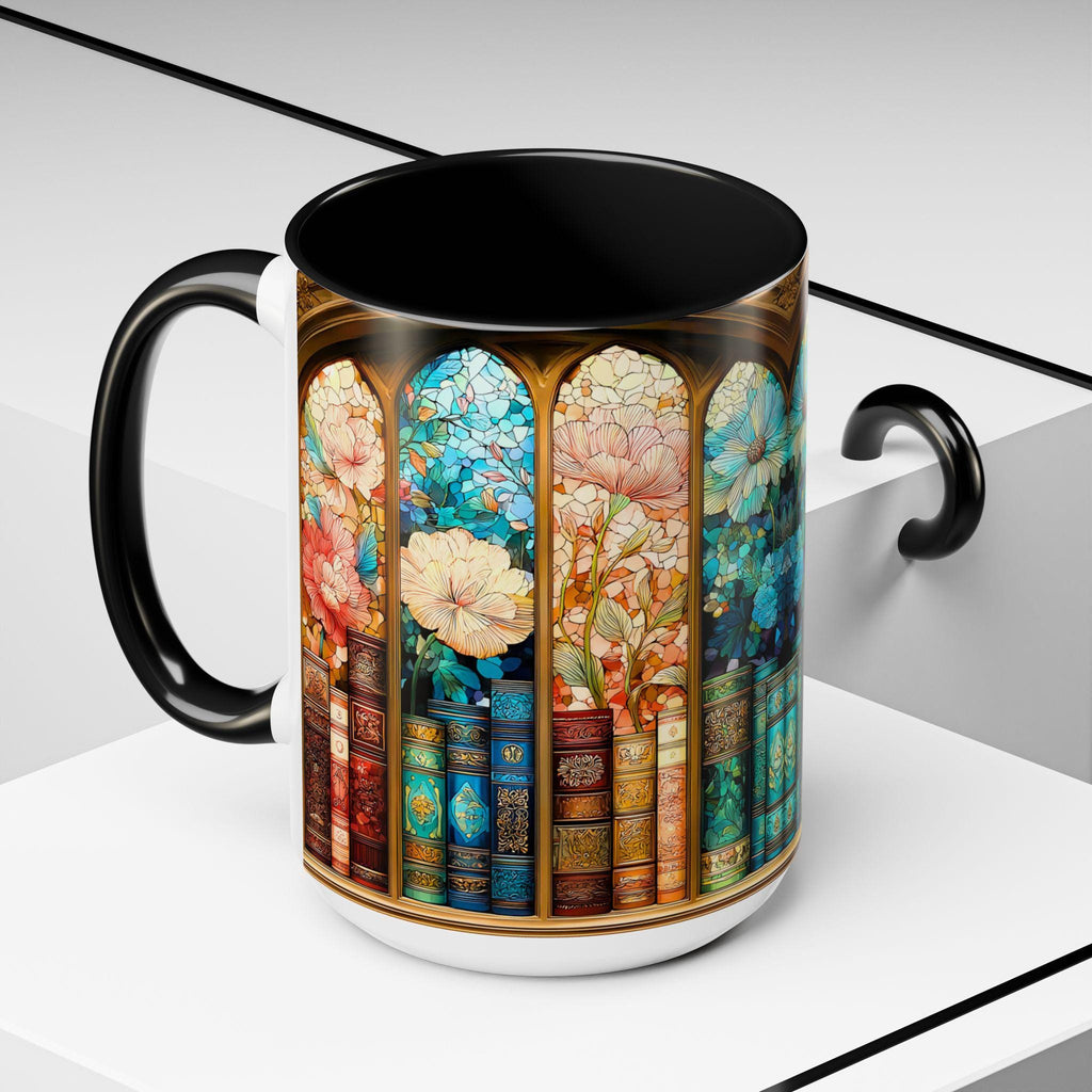 LELORESTORE Faux Stained-Glass Bookshelf Mug Floral Library