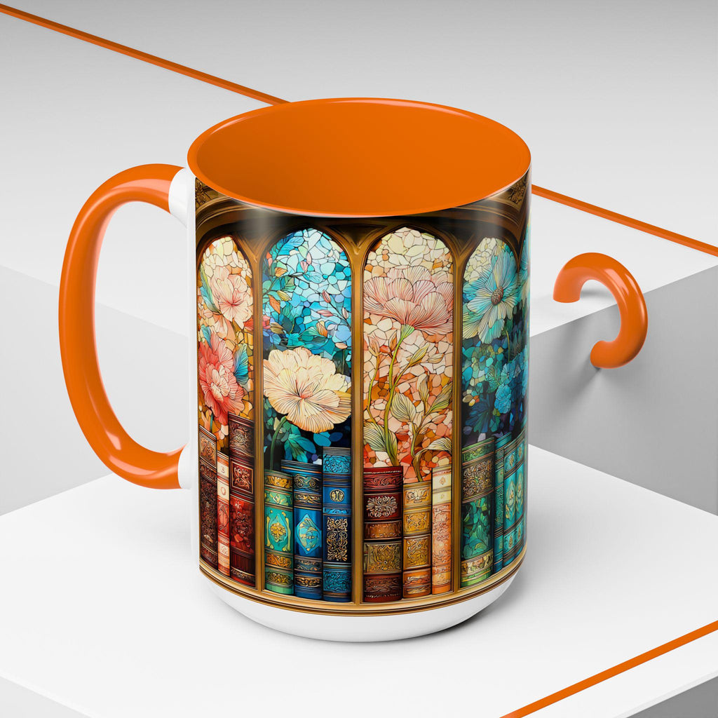 LELORESTORE Faux Stained-Glass Bookshelf Mug Floral Library