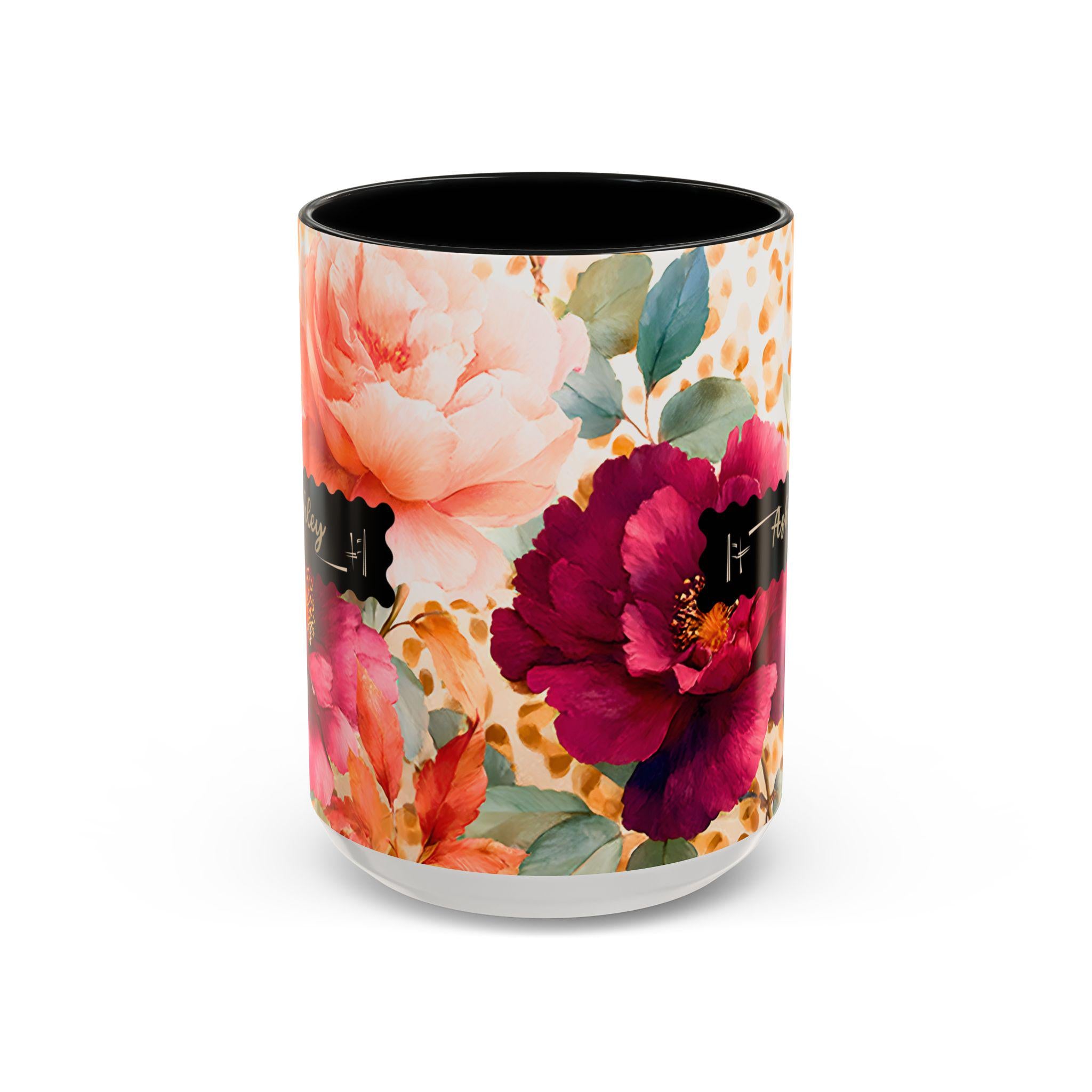 Personalized Floral Leopard Print Coffee Mug Custom Name