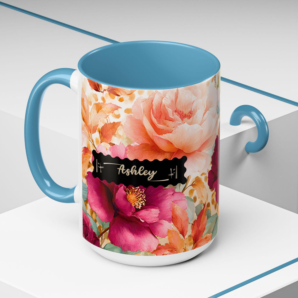 Personalized Floral Leopard Print Coffee Mug Custom Name