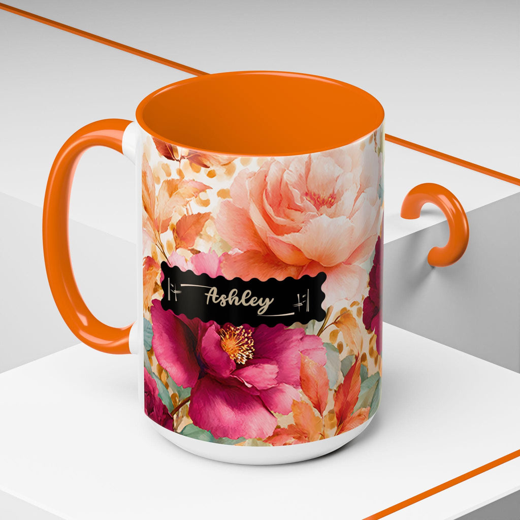 Personalized Floral Leopard Print Coffee Mug Custom Name