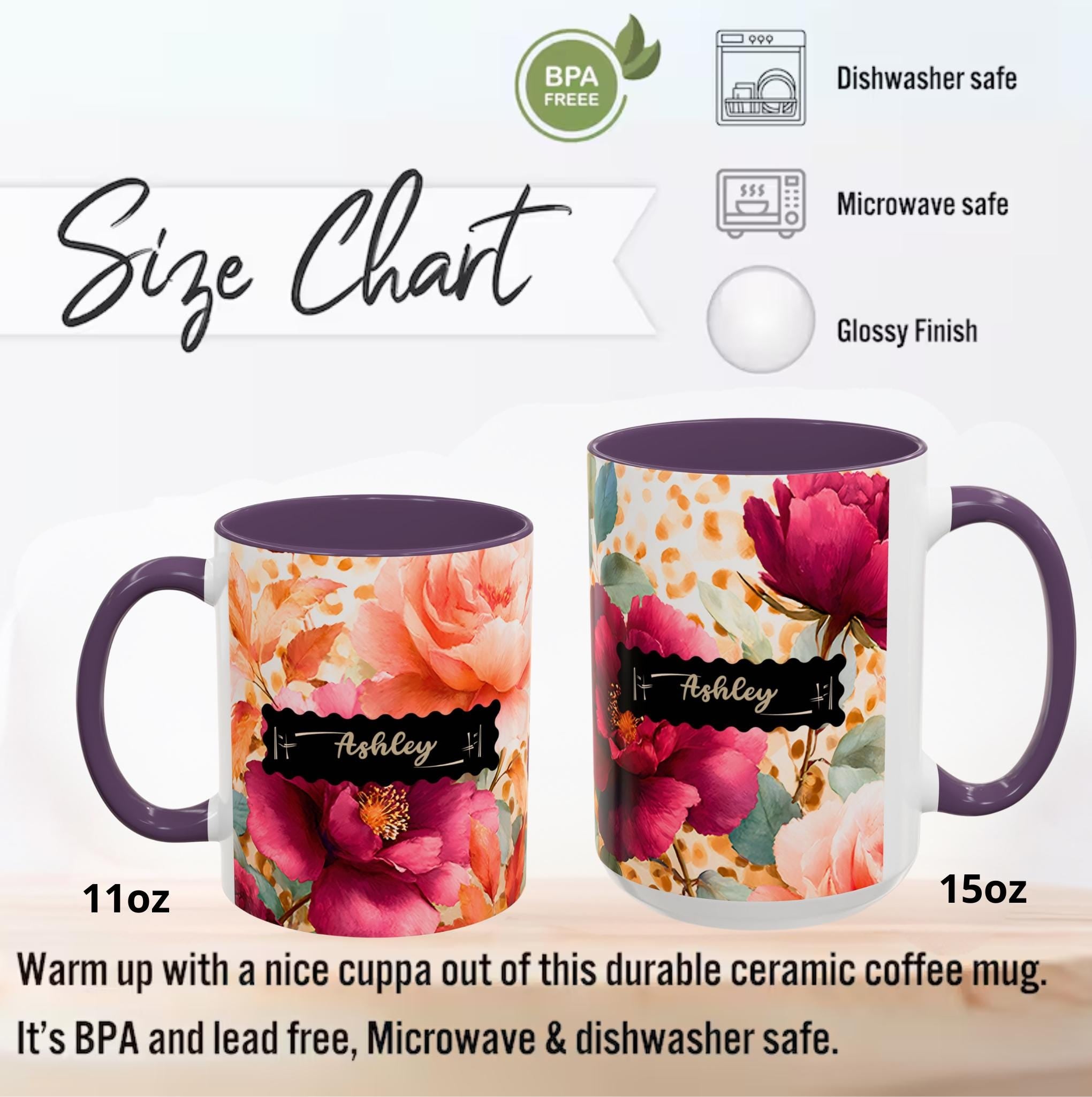 Personalized Floral Leopard Print Coffee Mug Custom Name