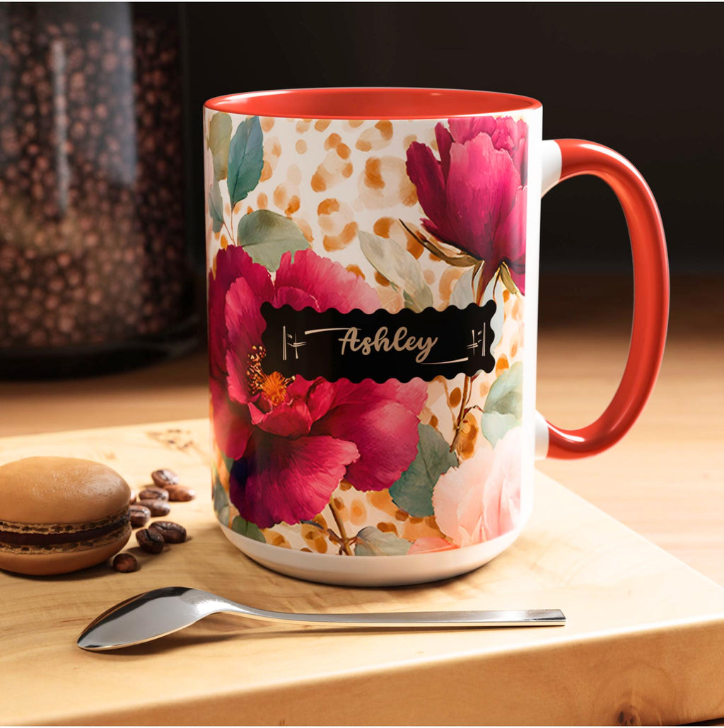 Personalized Floral Leopard Print Coffee Mug Custom Name