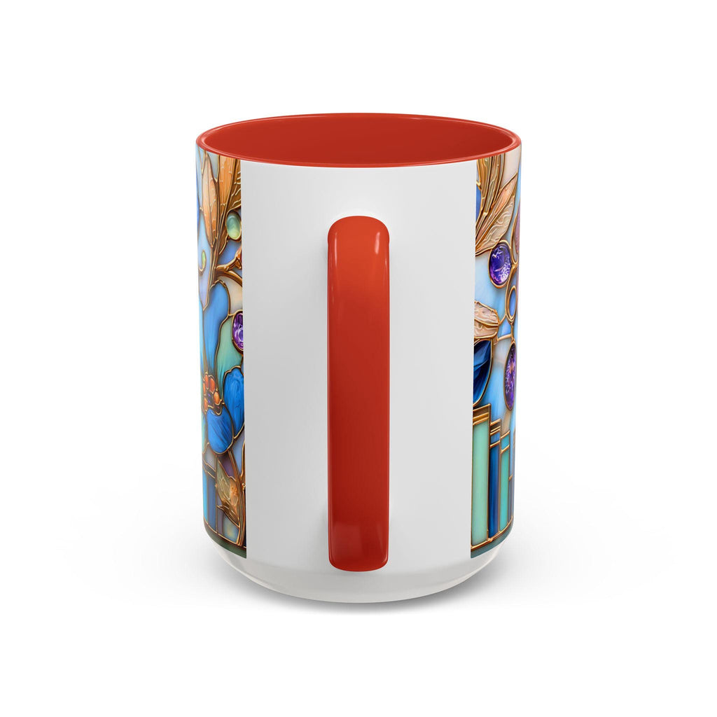 Floral Book Coffee Mug Faux Stained Glass Bookshelf Lover Gift
