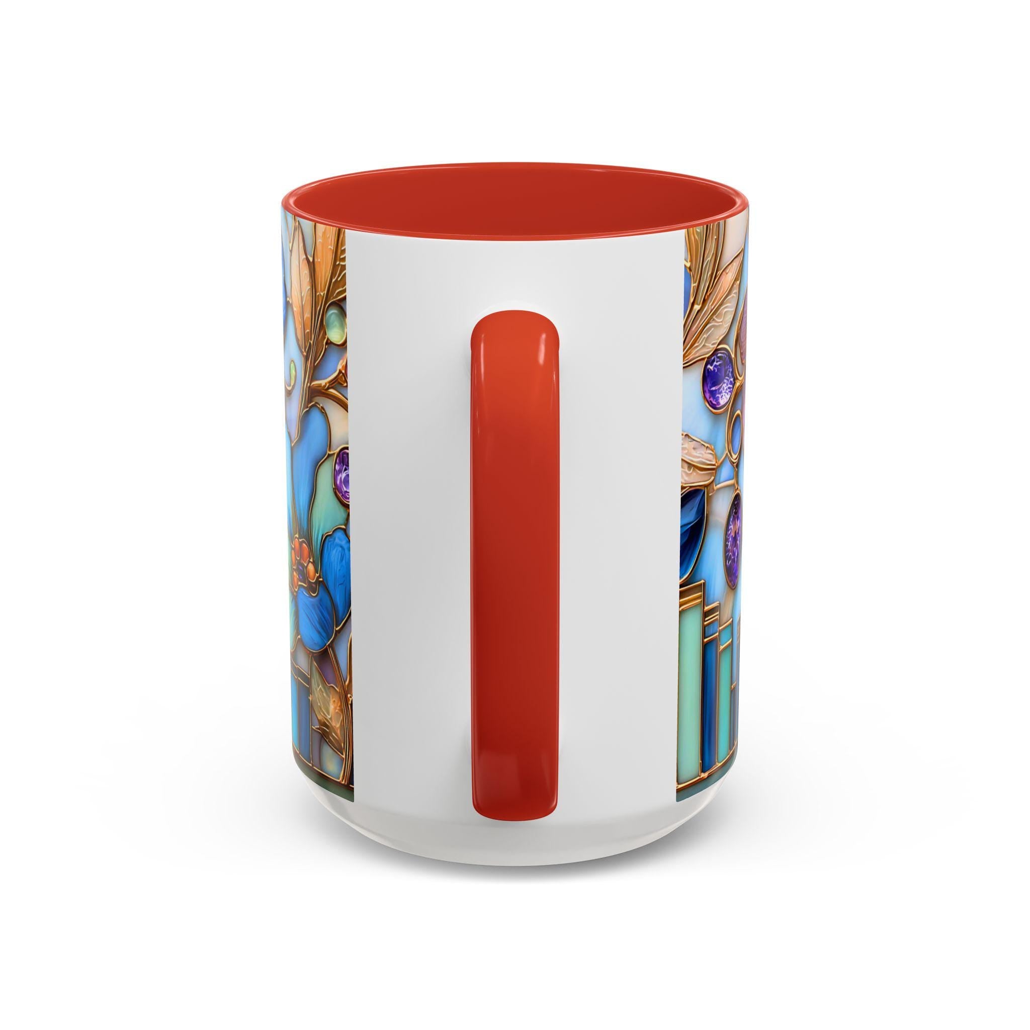 Floral Book Coffee Mug Faux Stained Glass Bookshelf Lover Gift