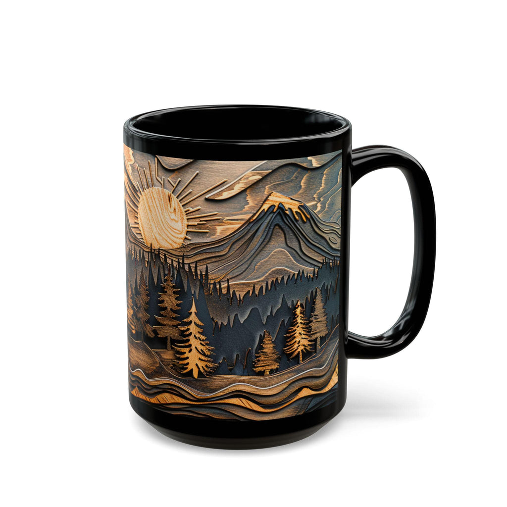 LELORESTORE Rustic Mountain Forest Mug Carved Wood Ceramic Coffee Cup