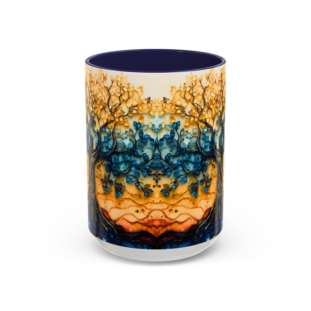 Tree of Life Ceramic Mug 15oz Boho Leaf Design Coffee Cup