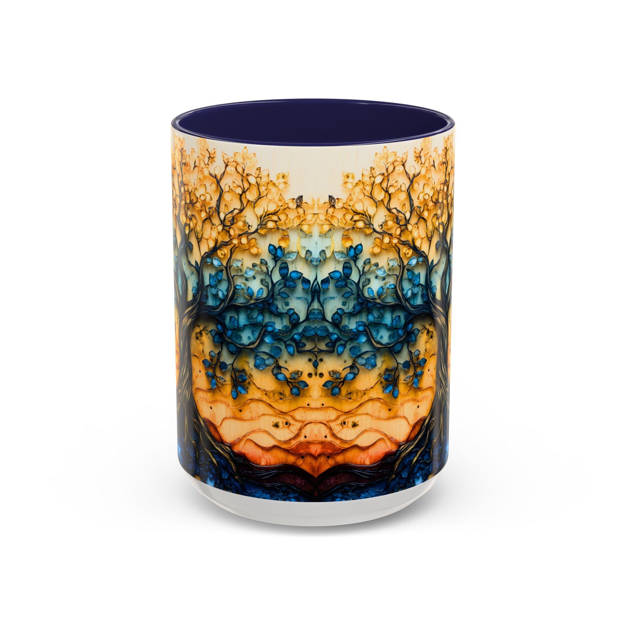 Tree of Life Ceramic Mug 15oz Boho Leaf Design Coffee Cup