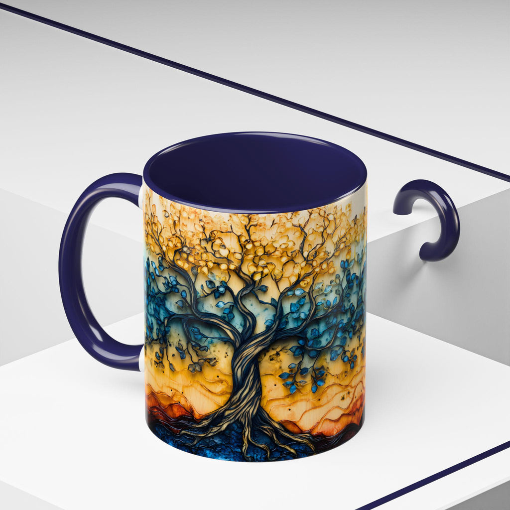 Tree of Life Ceramic Mug 15oz Boho Leaf Design Coffee Cup
