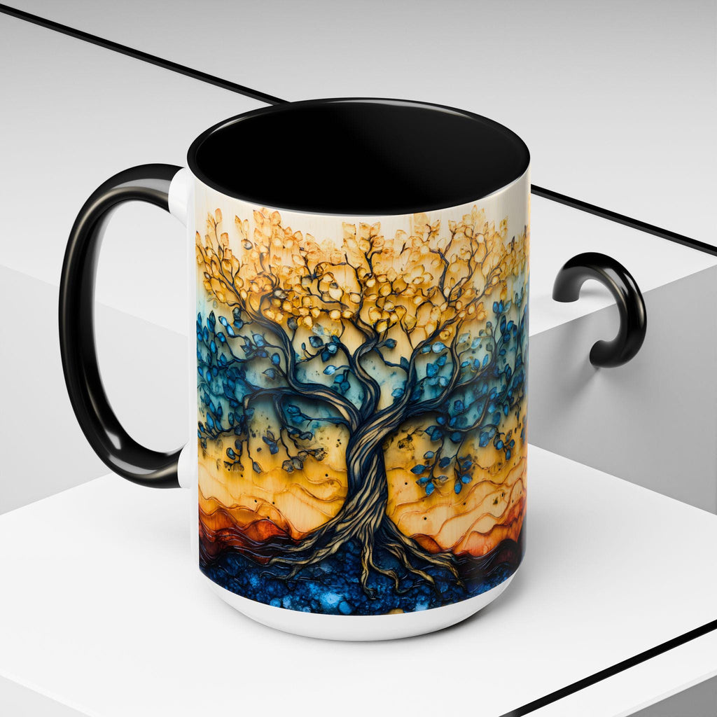 Tree of Life Ceramic Mug 15oz Boho Leaf Design Coffee Cup