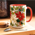 Christmas Mug Poinsettia Holly Leaves Stained Glass Effect Ceramic Cup 15oz