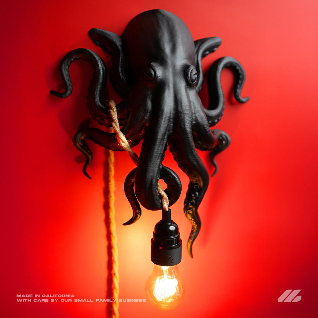 April16studio Black Octopus Wall Lamp 16in Matte Animal Art Sconce